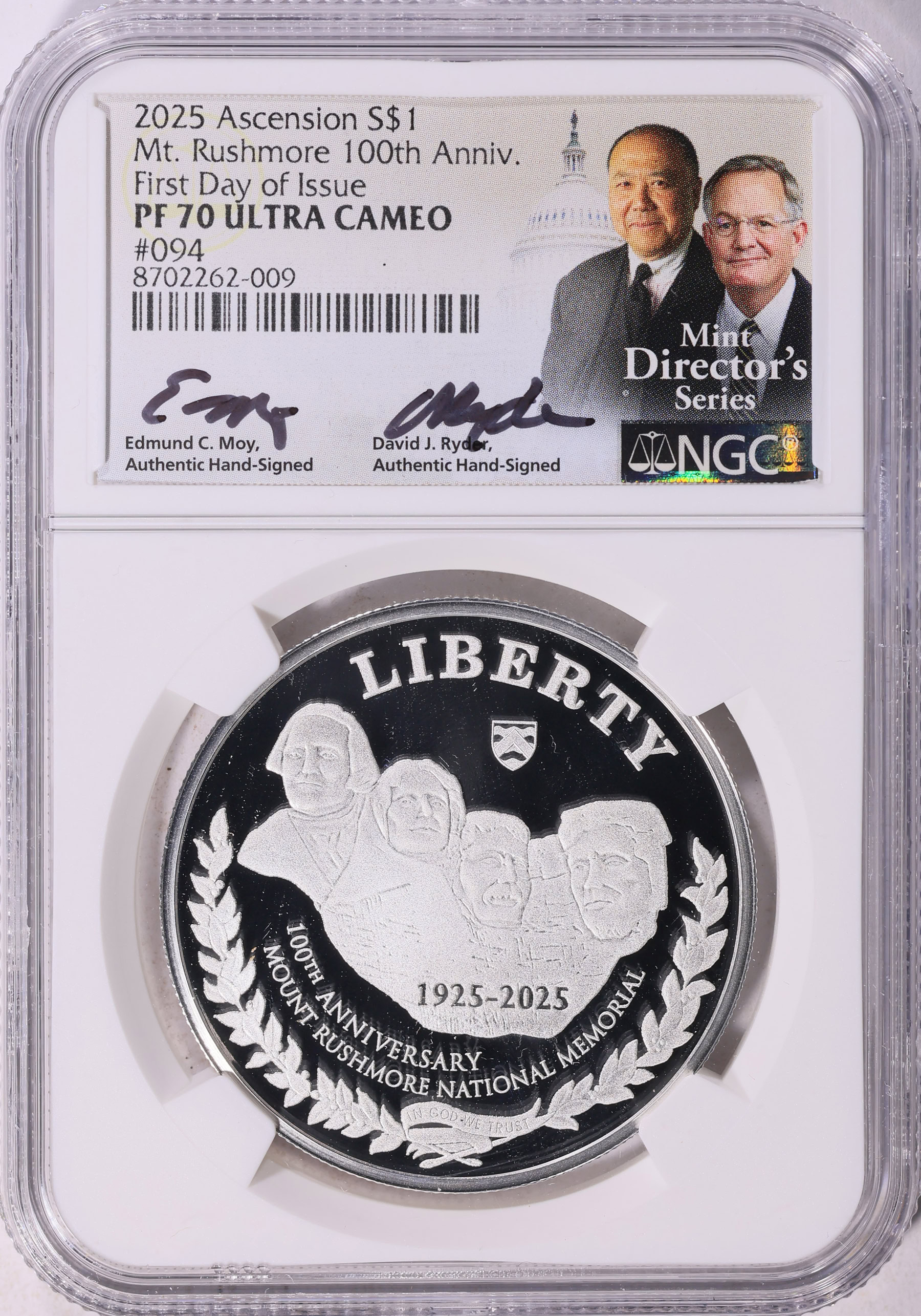 Ascension Island 2025 Silver Dollar Mt. Rushmore 100th Anniversary