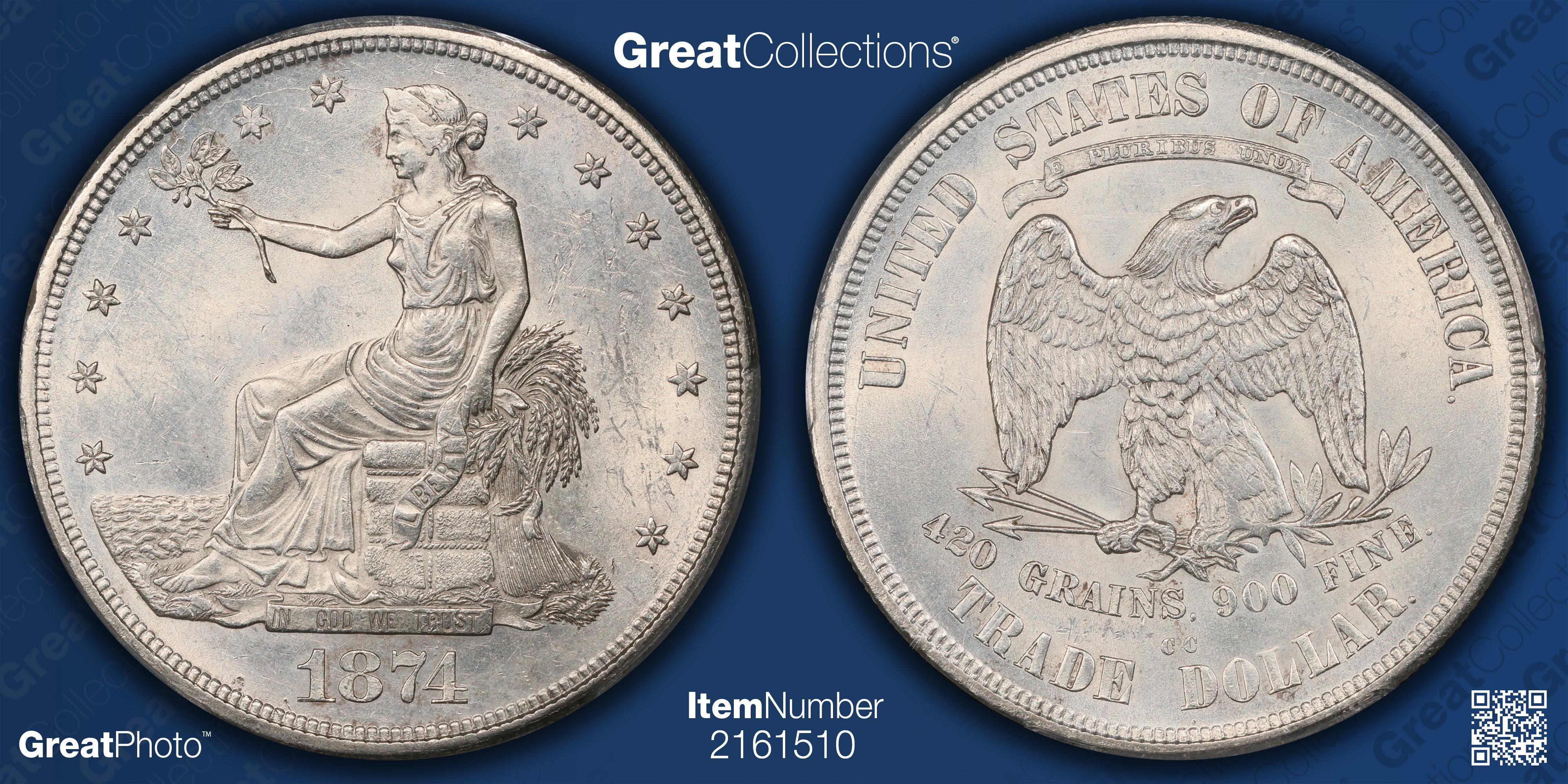 1874-CC Trade Silver Dollar PCGS MS-61 (Item 2161510 