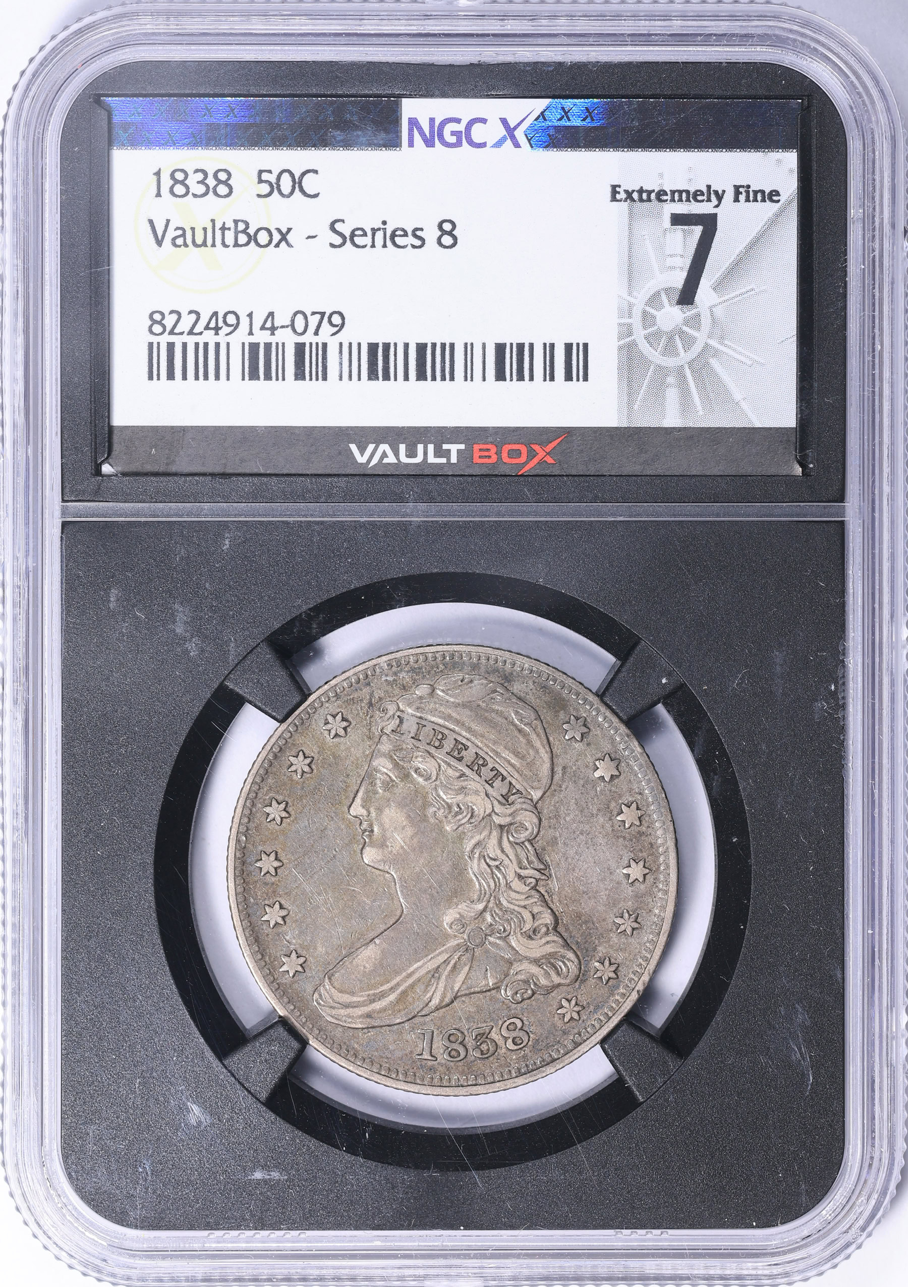 Horizontal Reeded Coin 1838 Capped Bust Half Dollar Reeded Edge NGCX Extremely Fine 7 (NGC XF ...