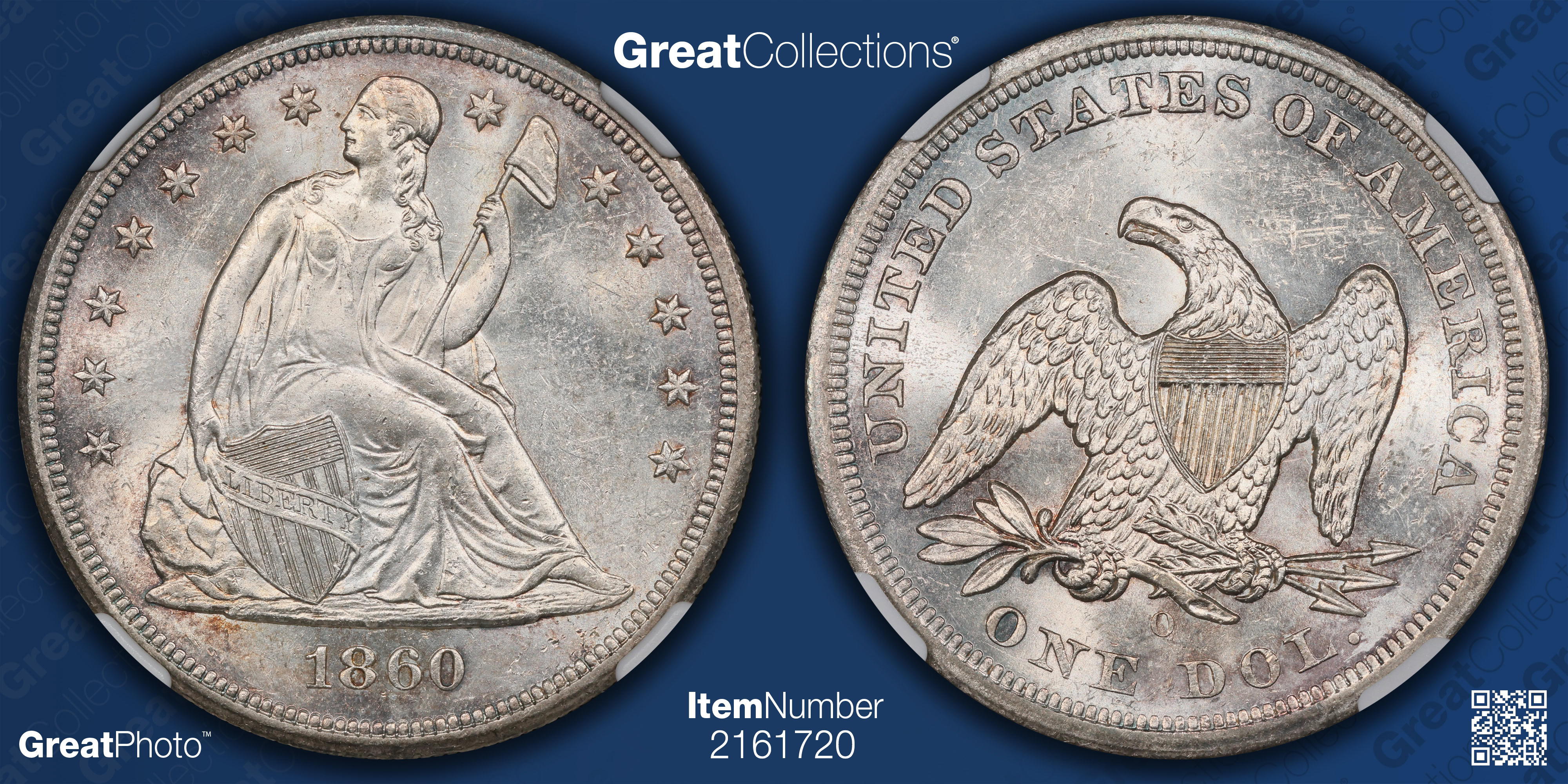 コレクション MILK NGC PCGS 1860-O Seated Liberty Silver Dollar NGC MS-61 (Item 2161720