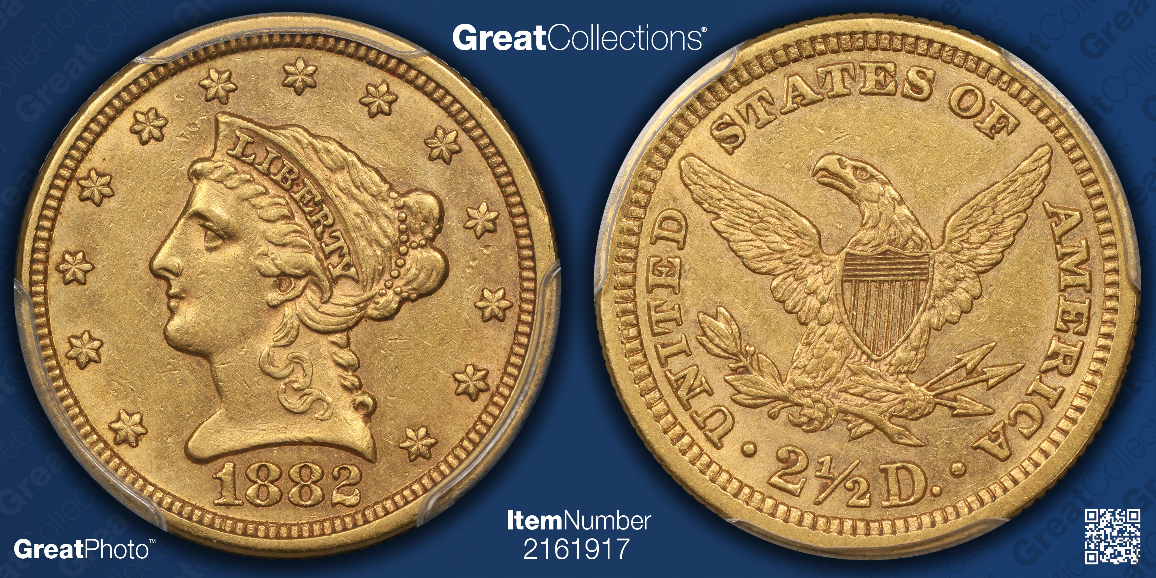 1882 Liberty Gold Quarter Eagle PCGS AU-58 (Item 2161917