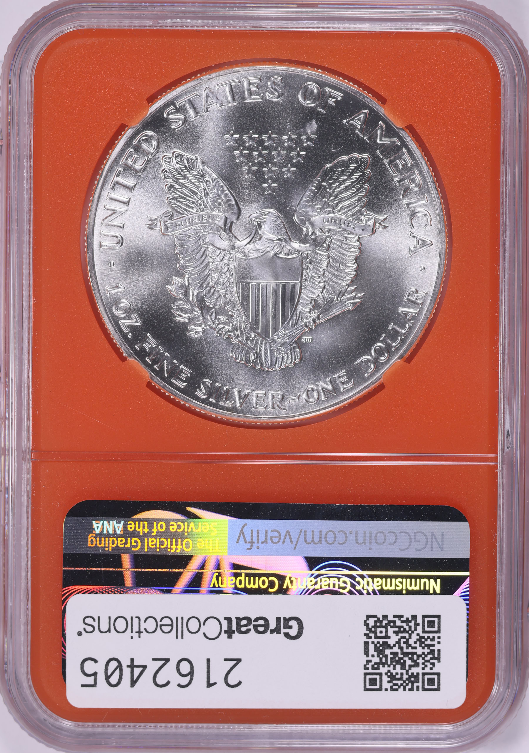 1986-(S) $1 Silver Eagle Struck at San Francisco NGC MS-70 (Orange