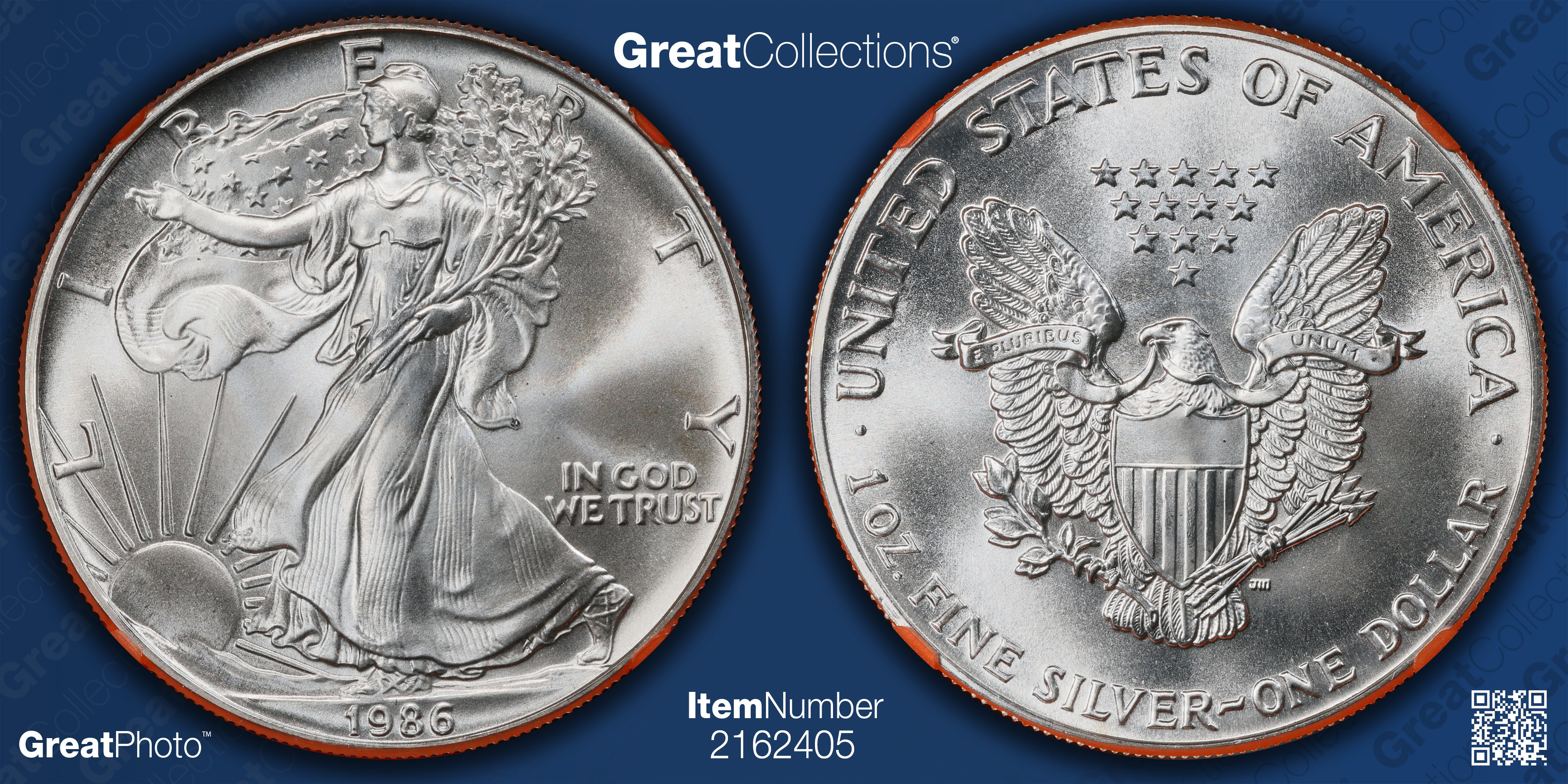 1986-(S) $1 Silver Eagle Struck at San Francisco NGC MS-70 (Orange