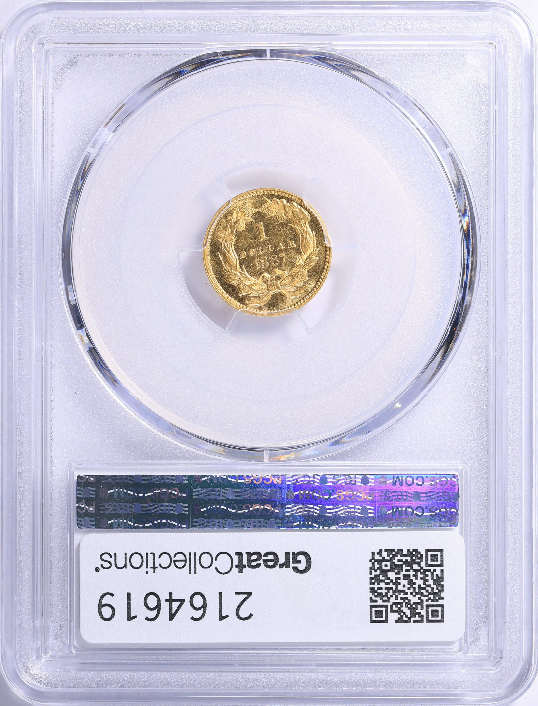 1887 Indian Princess Gold Dollar JD-1, Centered Date PCGS Proof-63