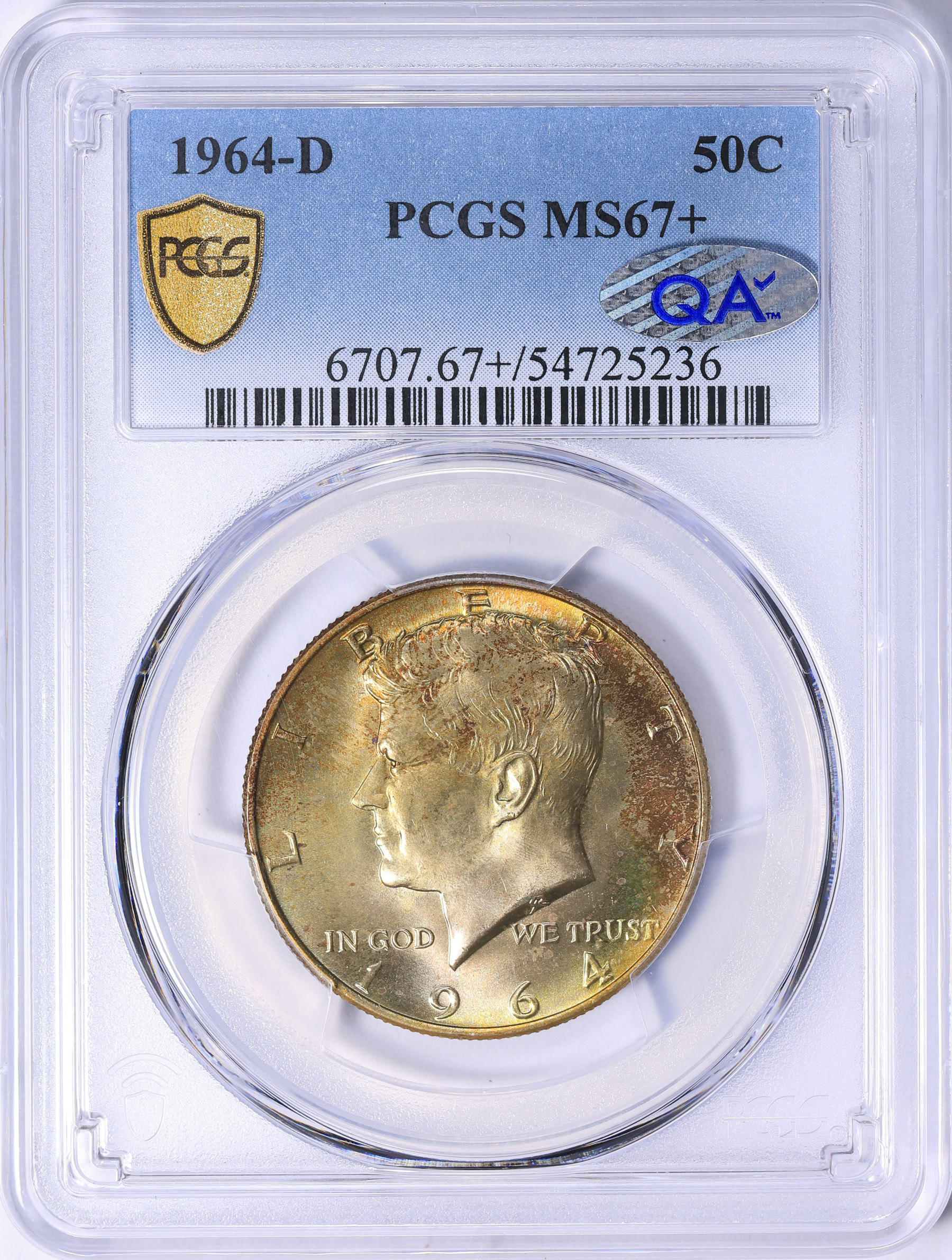 1964-D Kennedy Half Dollar PCGS MS-67+ (QA) (Toned) (Item 2165913