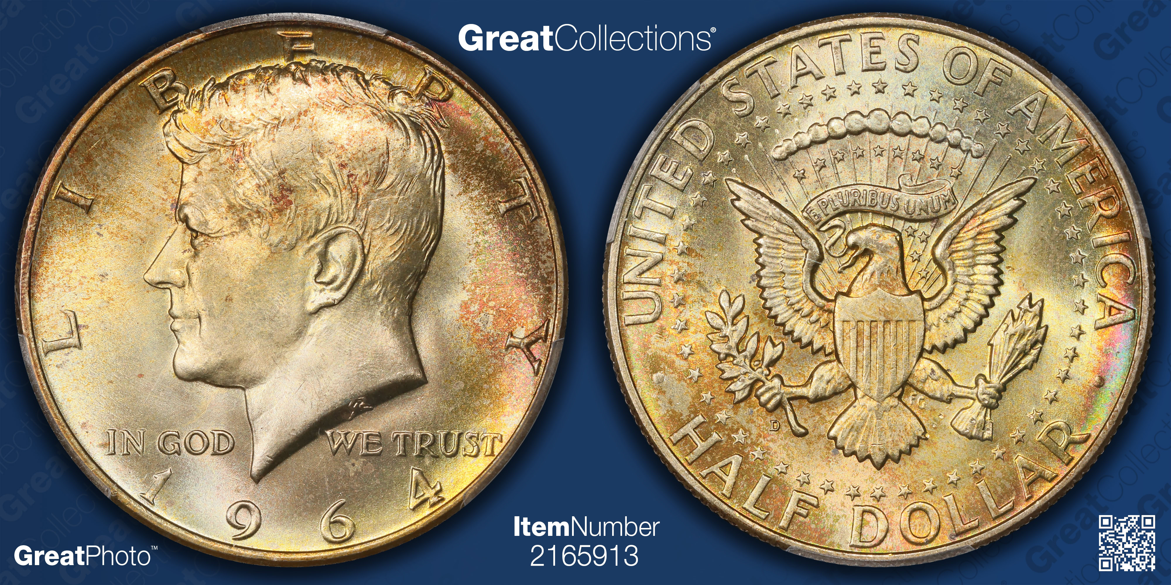 1964-D Kennedy Half Dollar PCGS MS-67+ (QA) (Toned) (Item 2165913