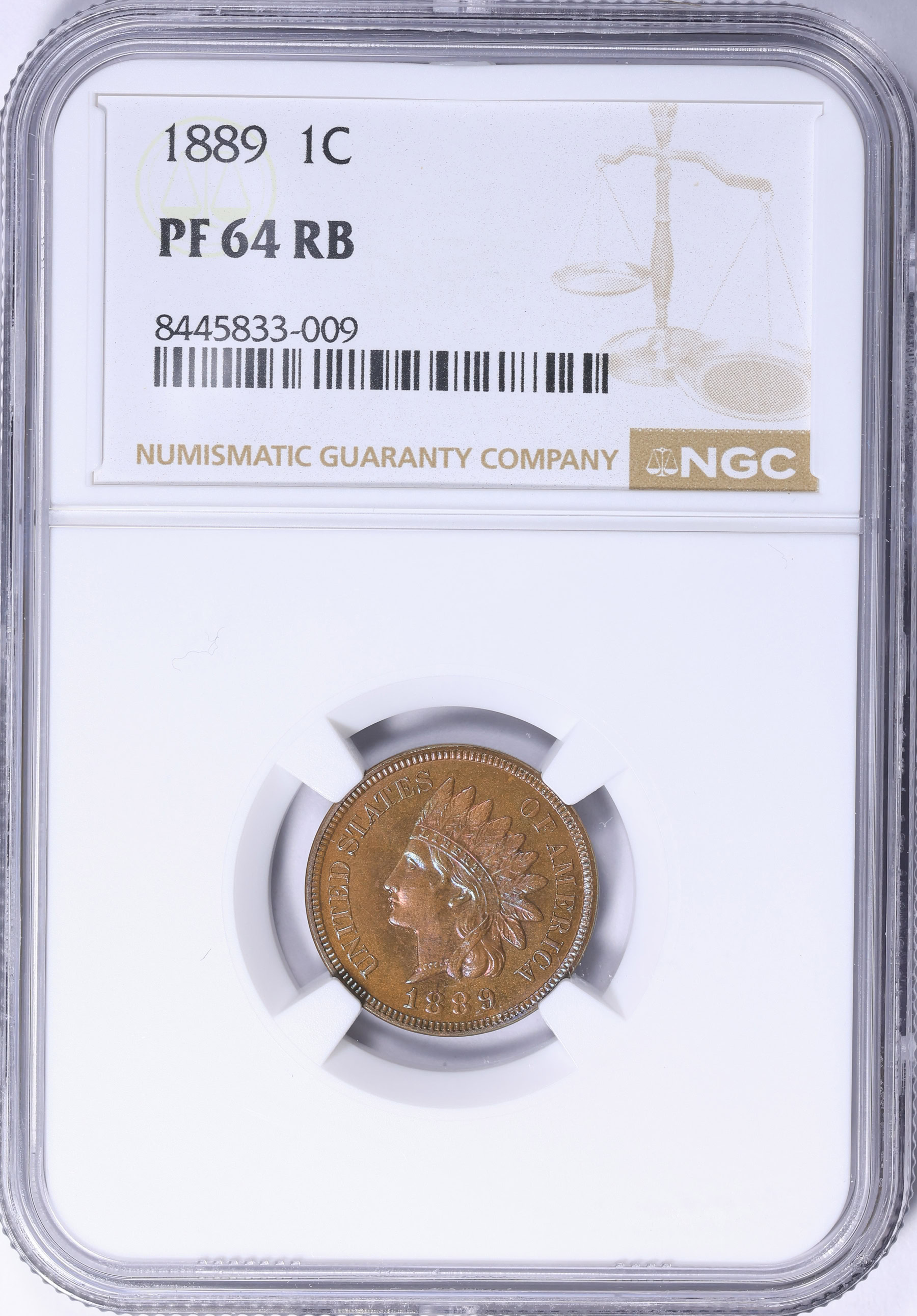 1889 Indian Cent NGC Proof-64 RB (Toned) (Item 2166178