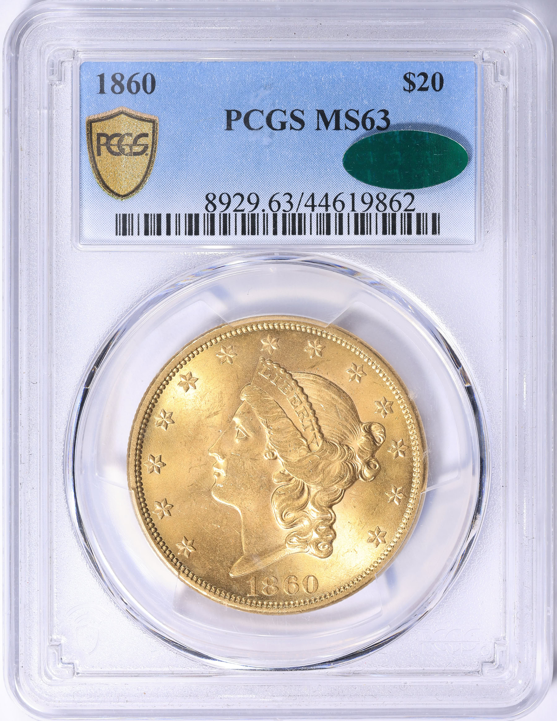 1860 Liberty Gold Double Eagle PCGS MS-63 (CAC Green) (Item