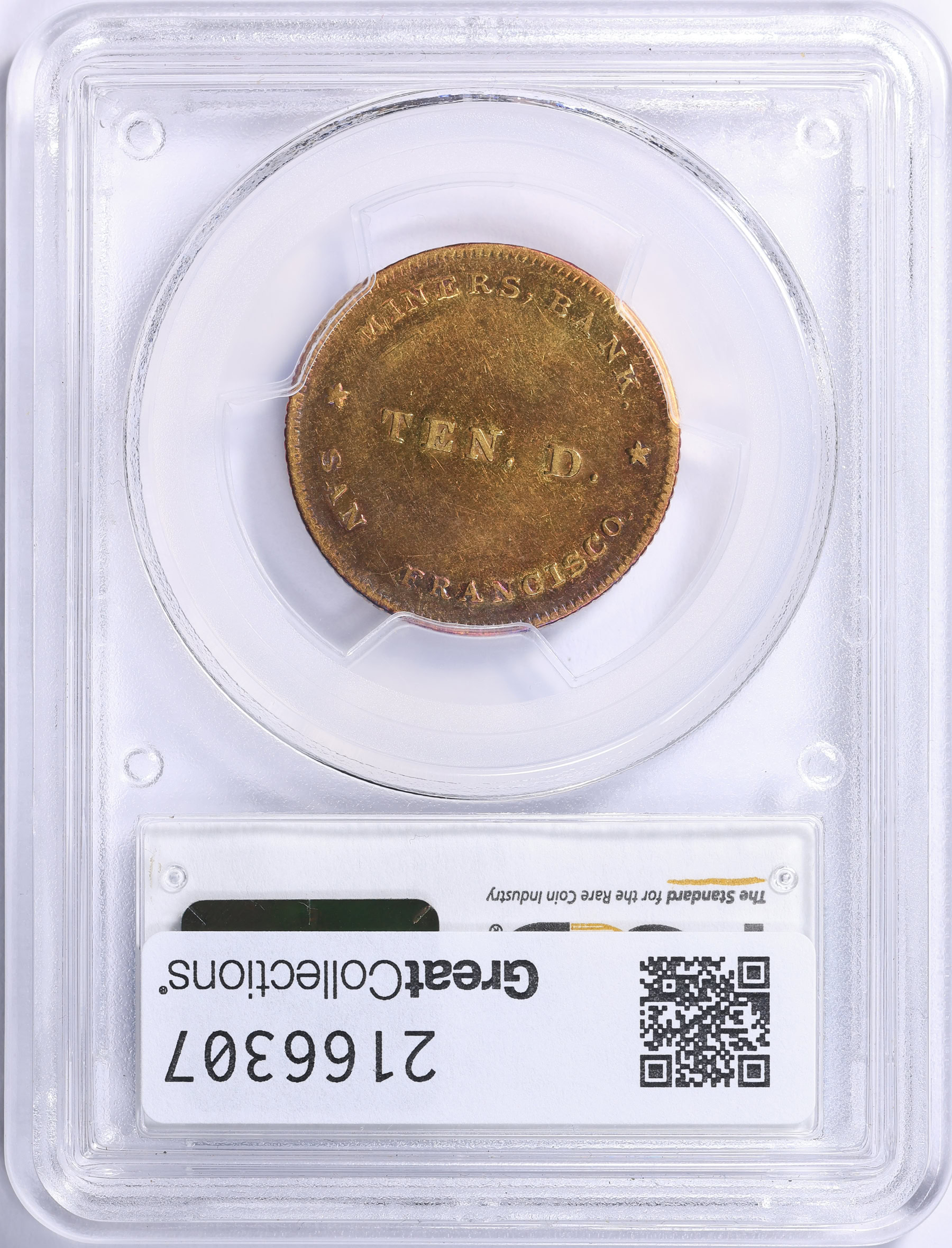 1849) California Gold $10 Ten Dollar Miner's Bank Plain Border