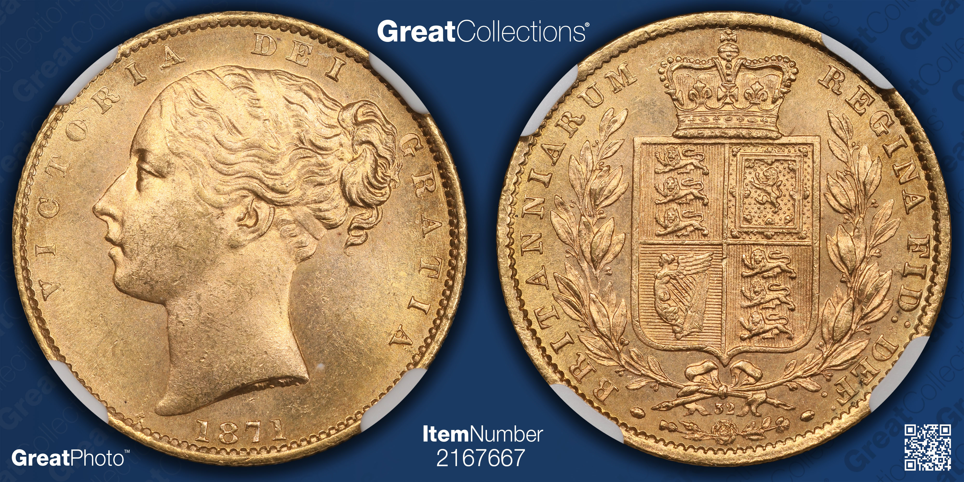 Great Britain 1871 Gold Sovereign Shield KM-752 NGC MS-65 (AGW