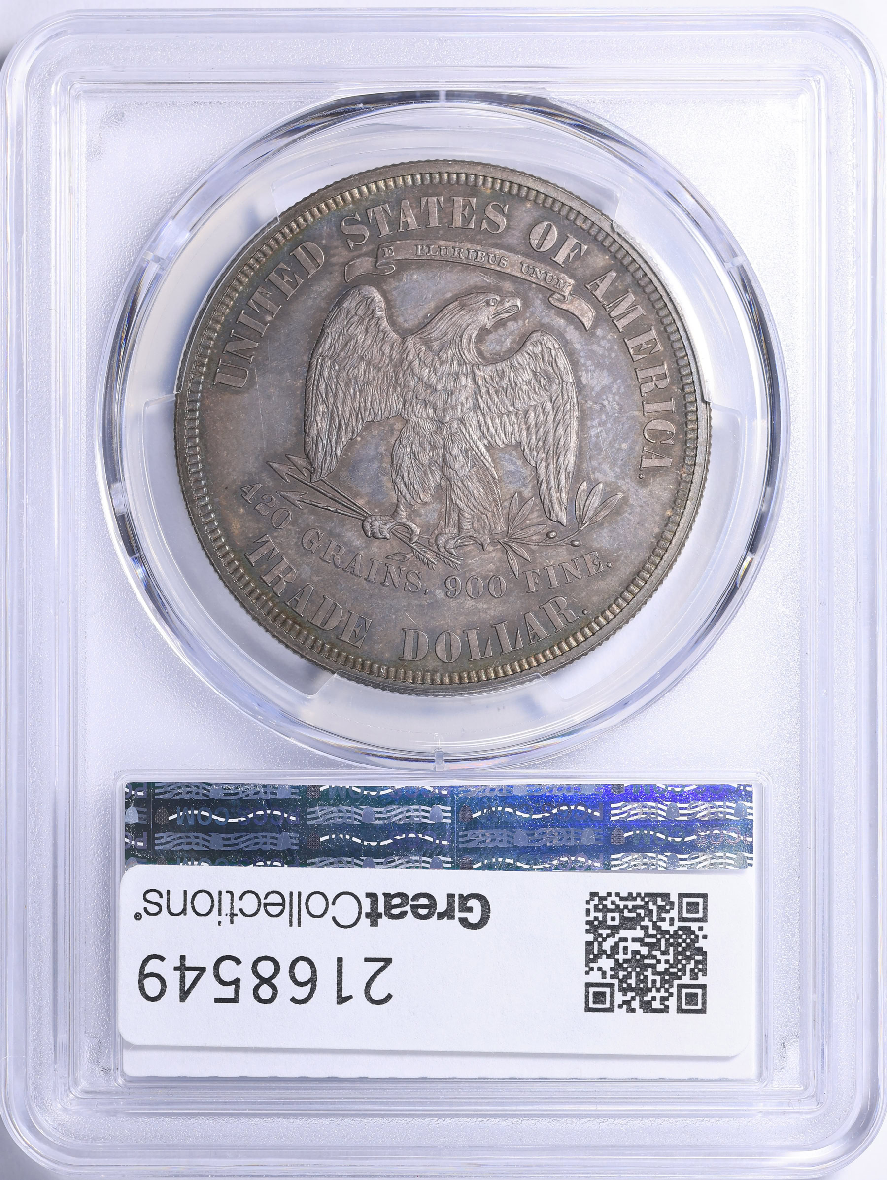 1879 Trade Silver Dollar PCGS Proof-63 (CAC Green) (Toned) (Item