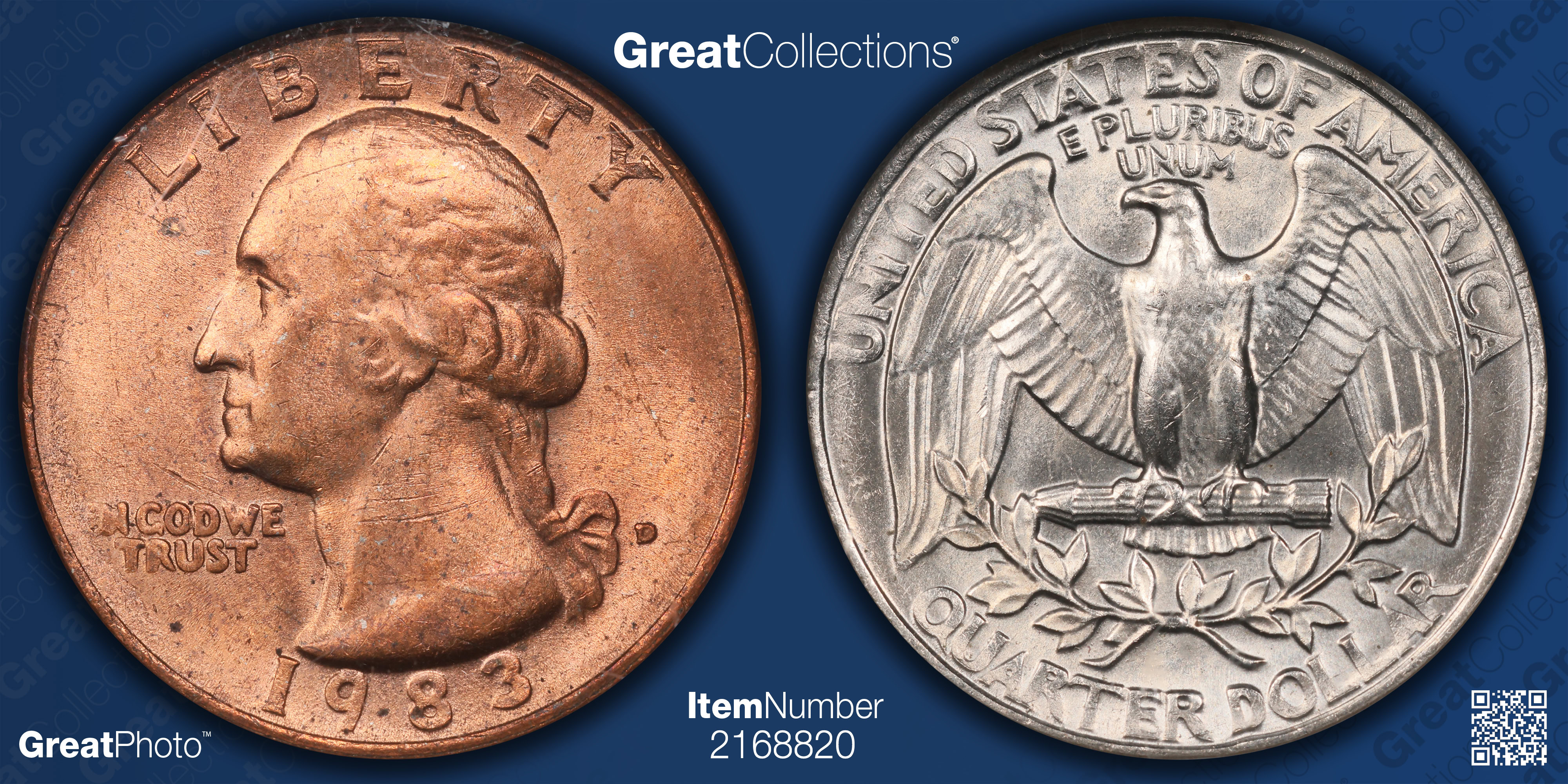 Mint Error 1983-P Washington Quarter Clad Layer Missing on Obverse