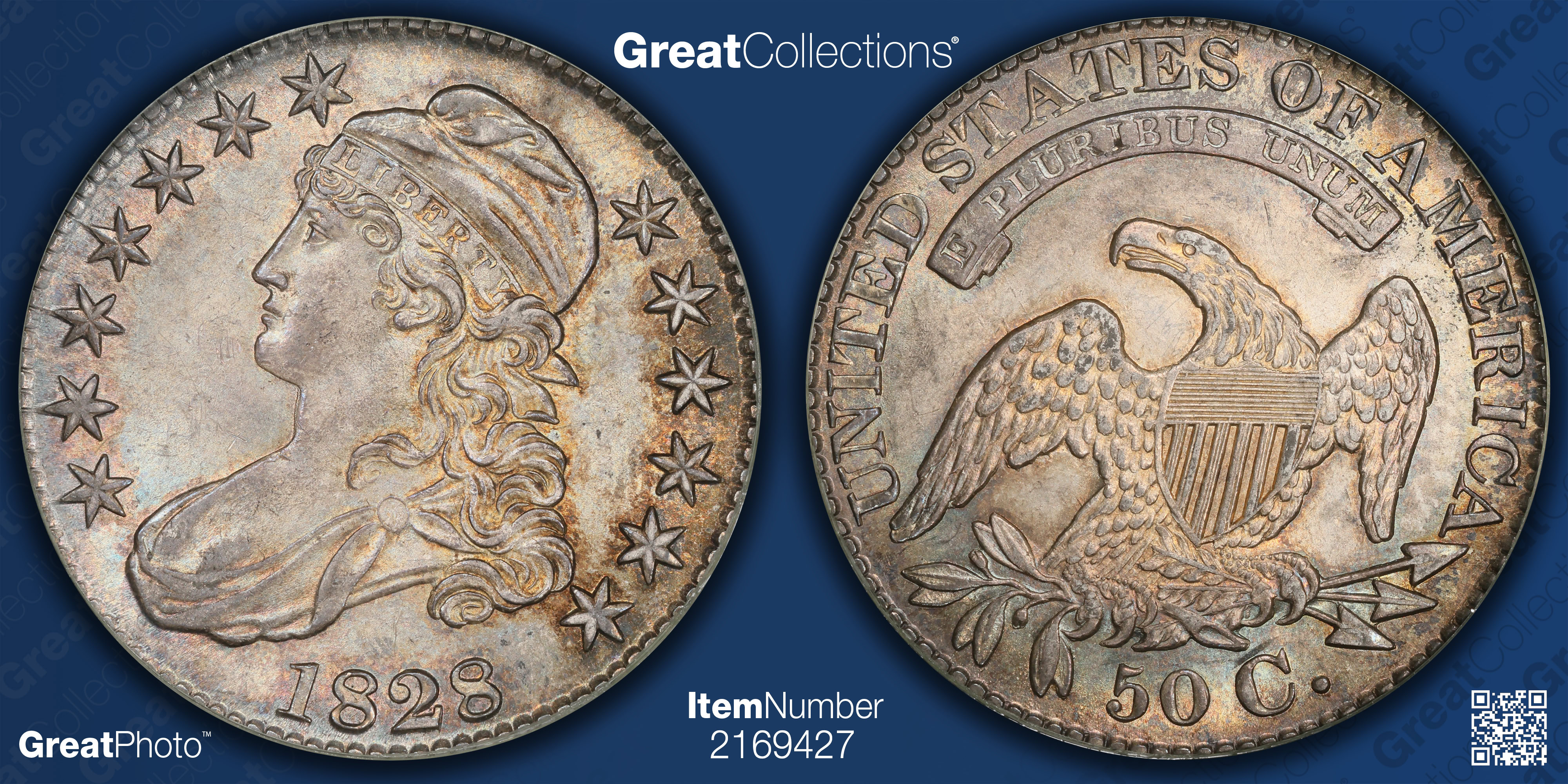 1828 Capped Bust Half Dollar Square Base 2, Small 8s, Large