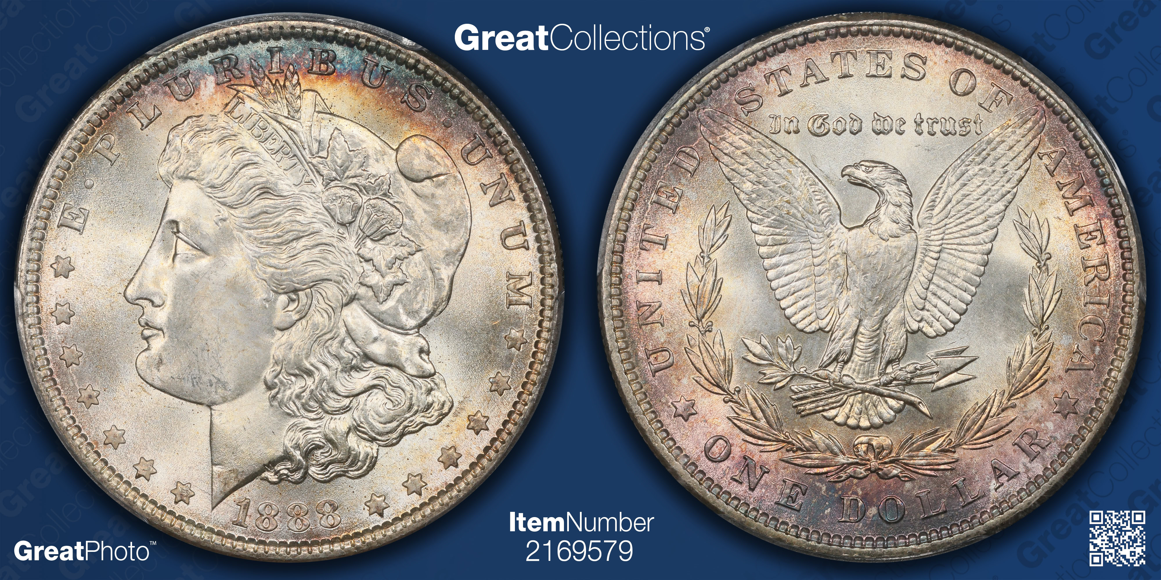 1888 Morgan Silver Dollar PCGS MS-67 (CAC Green) (Toned) (Item