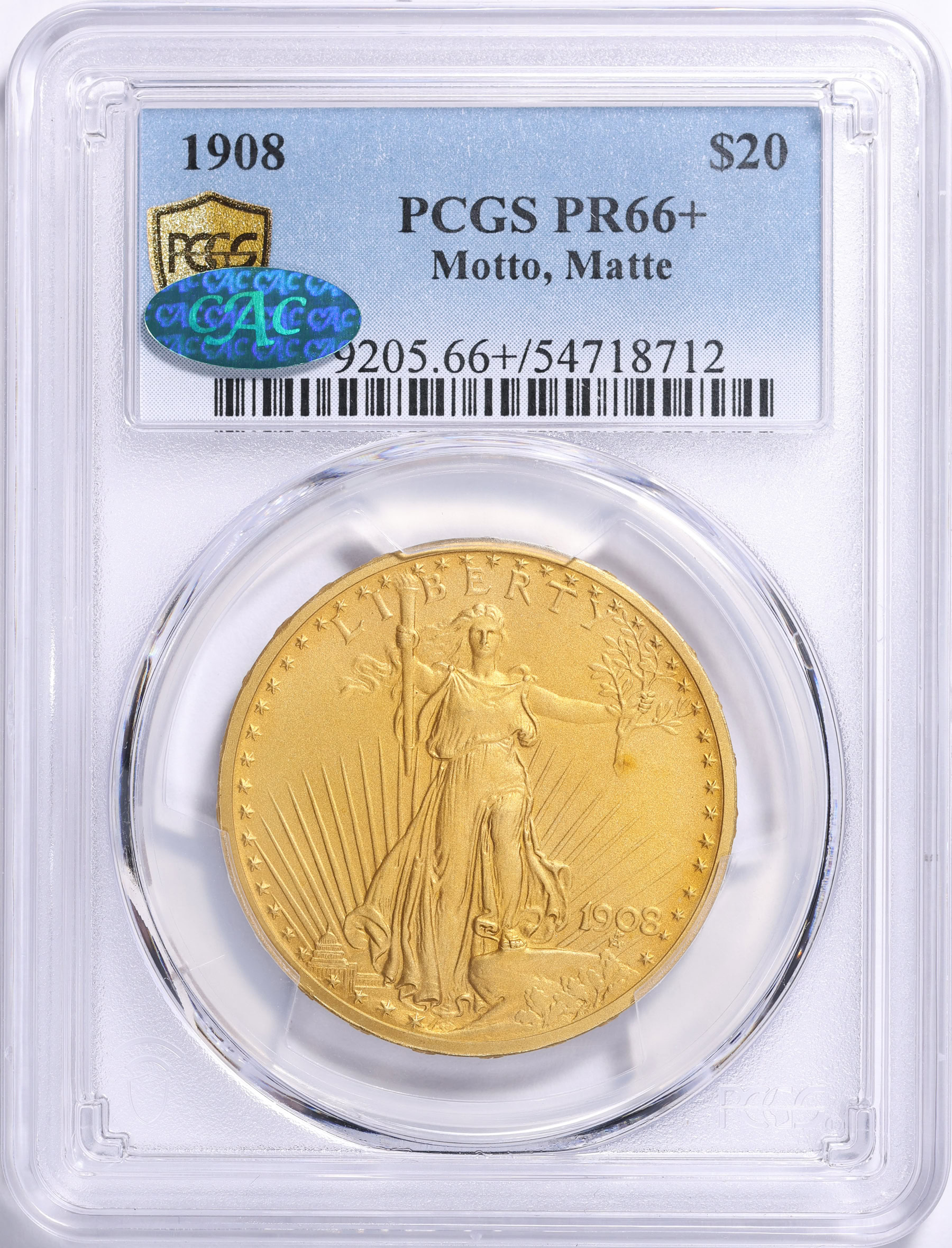 1908 Saint-Gaudens Gold Double Eagle Motto PCGS Proof-66+ (CAC
