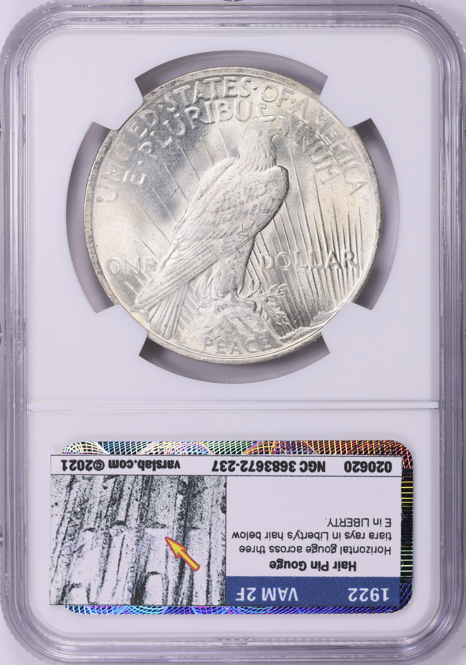 ワッペグレー 1922 Peace Silver Dollar *Top 50* NGC MS-63 (VSS VAM-2F) (Item