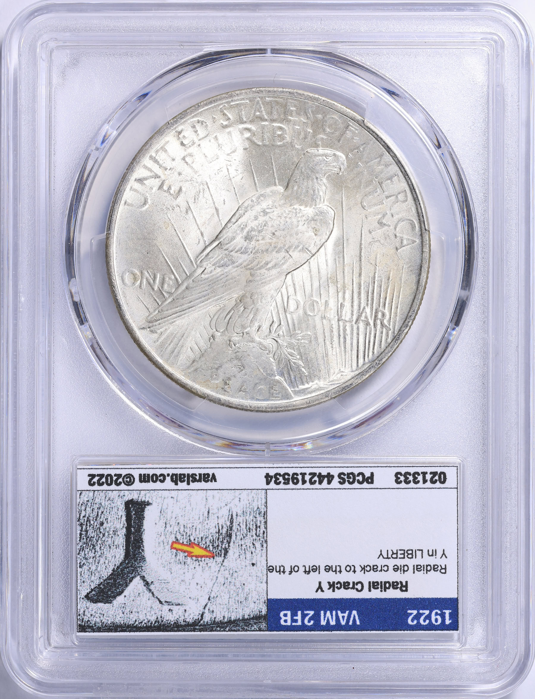 1922 Peace Silver Dollar PCGS MS-63 (VSS VAM-2FB) | PCGS Cert