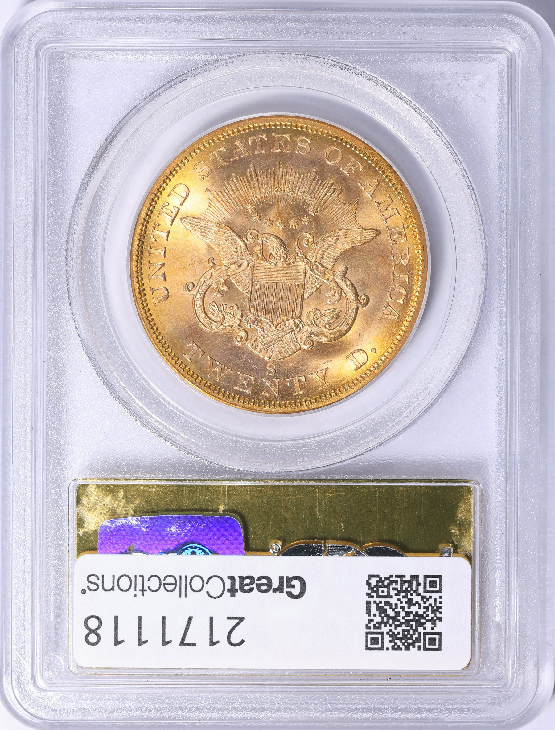 1857-S Liberty Gold Double Eagle 20A Spiked Shield Shipwreck S.S.