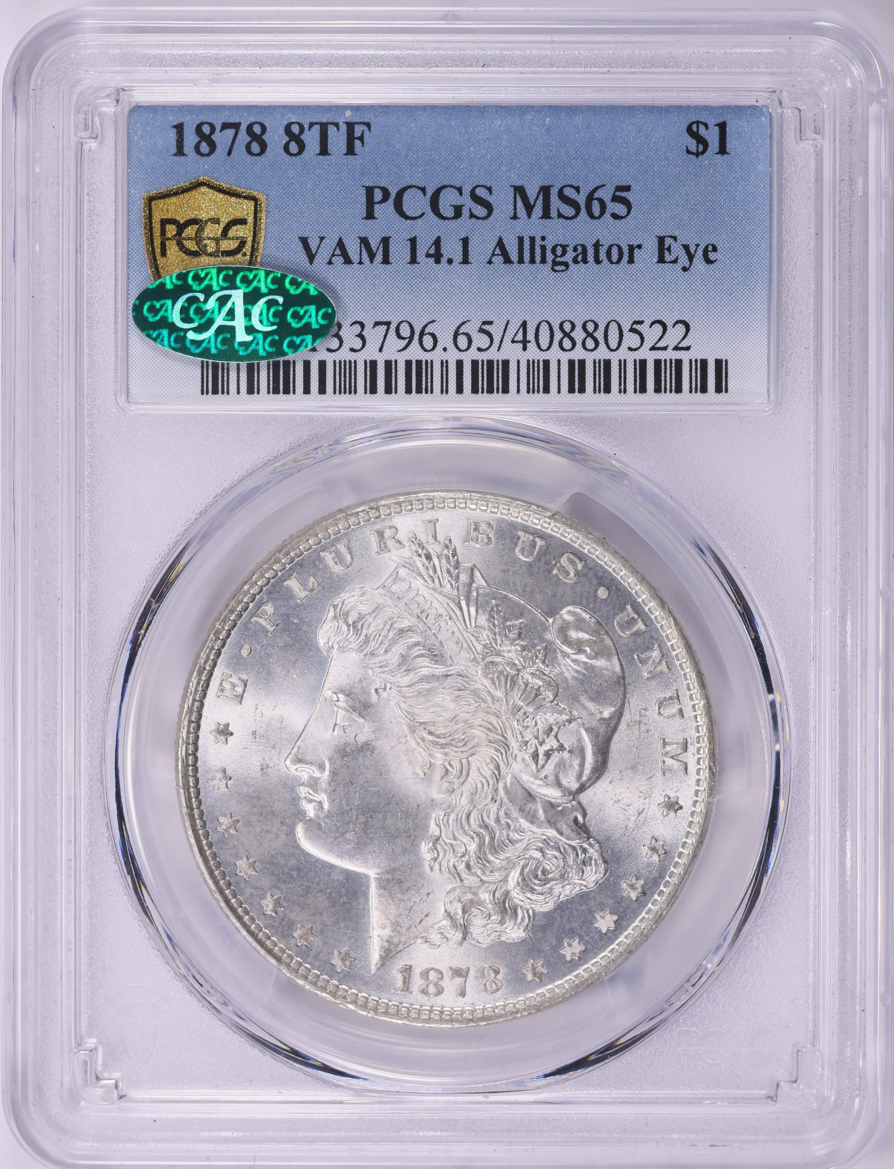 1878 8TF Morgan Silver Dollar Alligator Eye VAM-14.1 PCGS MS-65