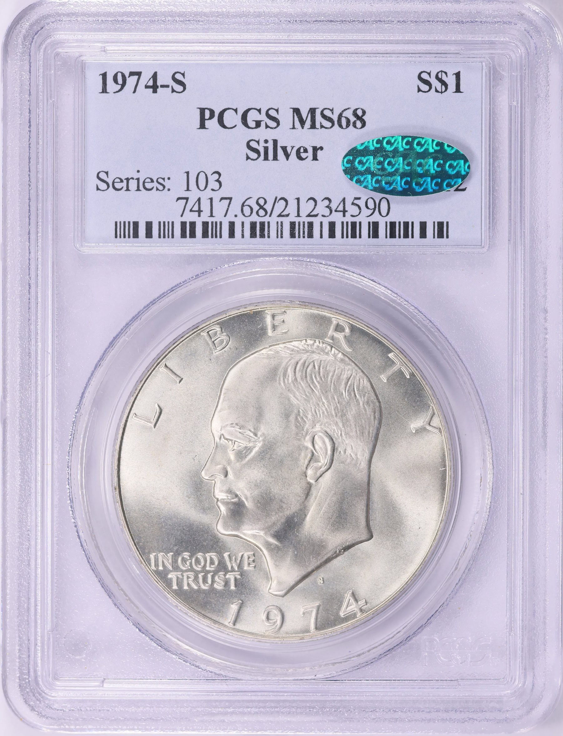 1974年ポルトガル領マカオタイパ橋開通20圓記念銀貨 PCGS高鑑定 1974-S Eisenhower Dollar Silver PCGS MS-68 (CAC Green) (Item
