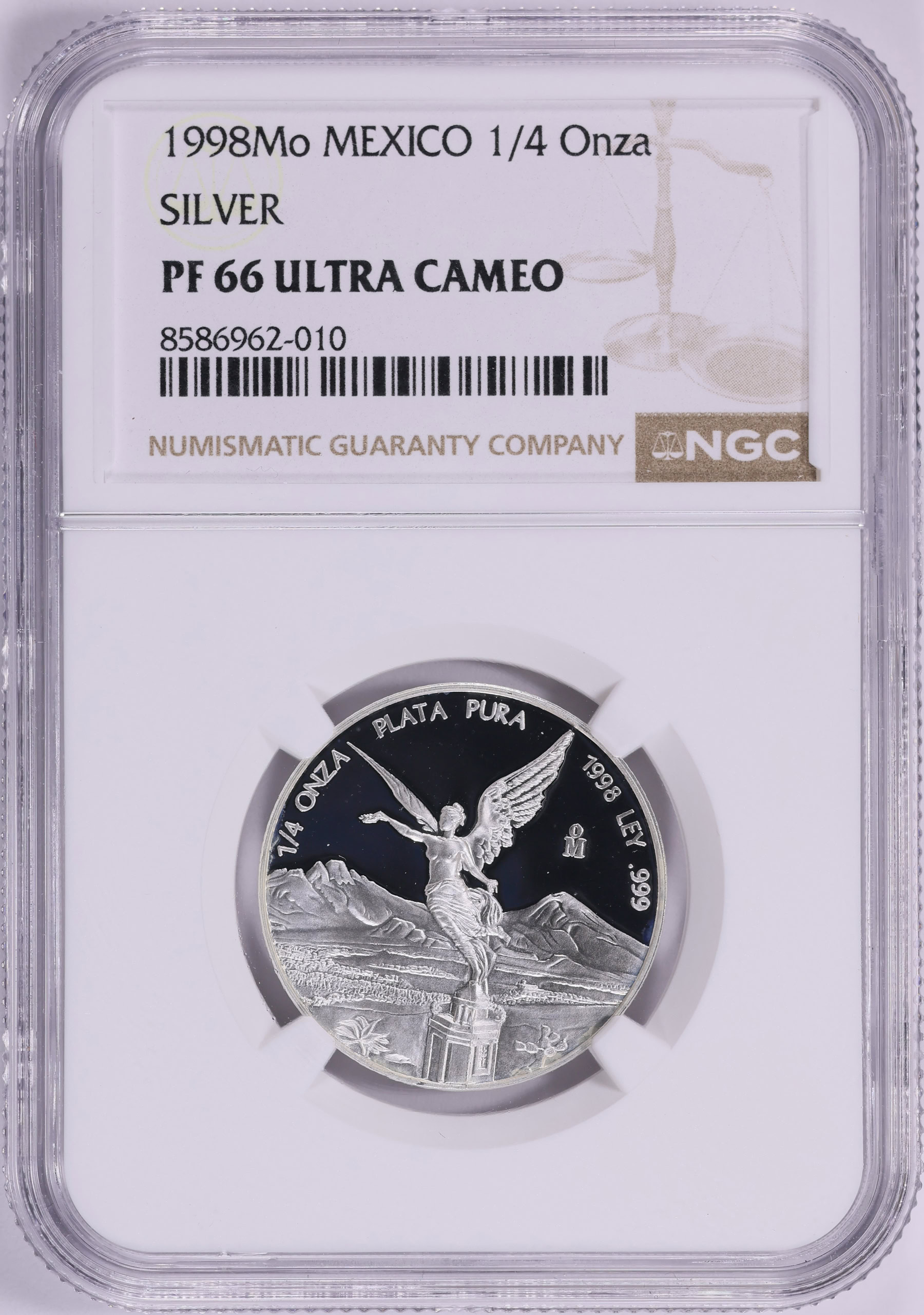 Mexico 1998-Mo Silver 1/4 Onza Libertad KM-611 NGC Proof-66 UC