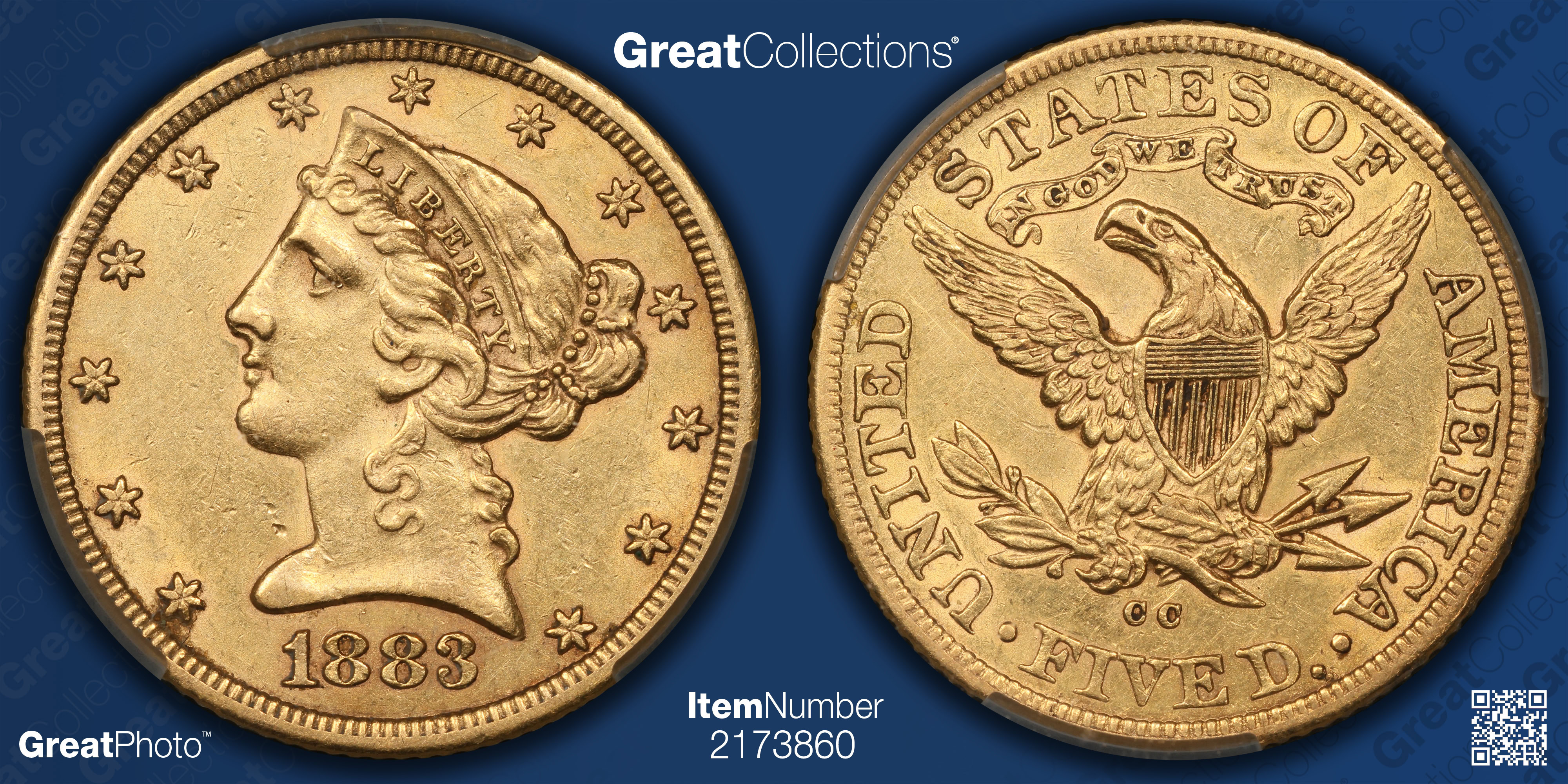1883-CC Liberty Gold Half Eagle CACG AU-55 (D.L. Hansen Collection