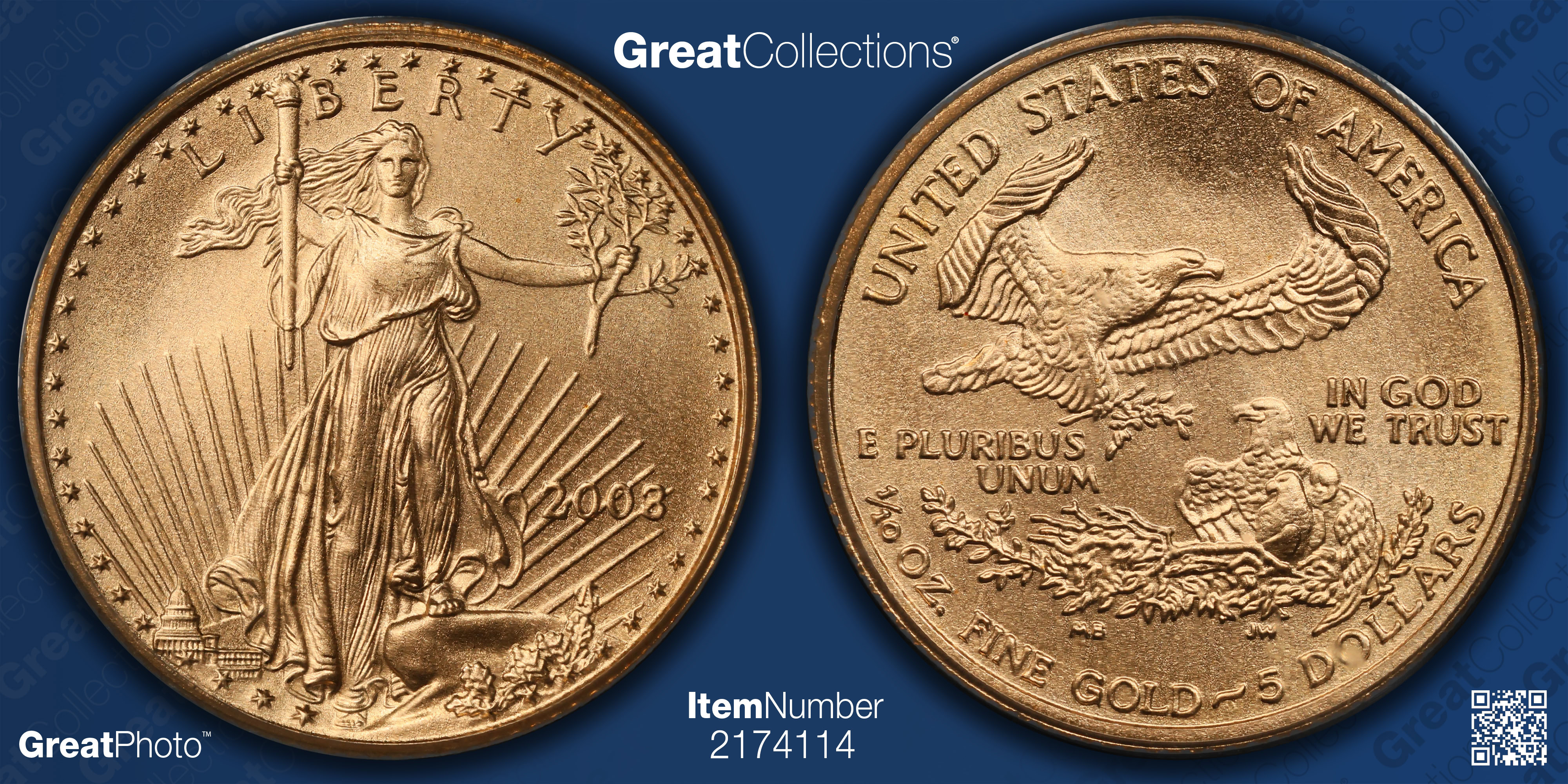 2003 $5 Tenth-Ounce Gold American Eagle PCGS MS-70 (Item 2174114