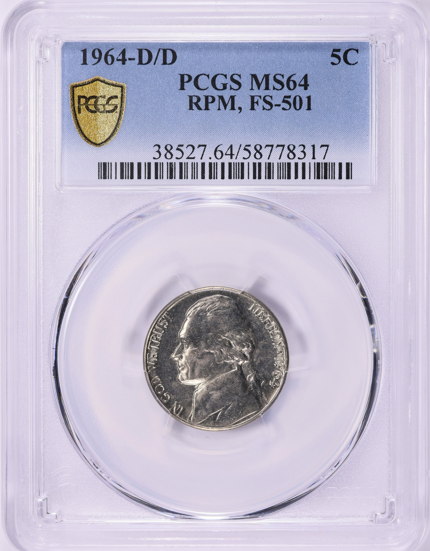 1964-D/D Jefferson Nickel Repunched Mintmark FS-501 PCGS MS-64