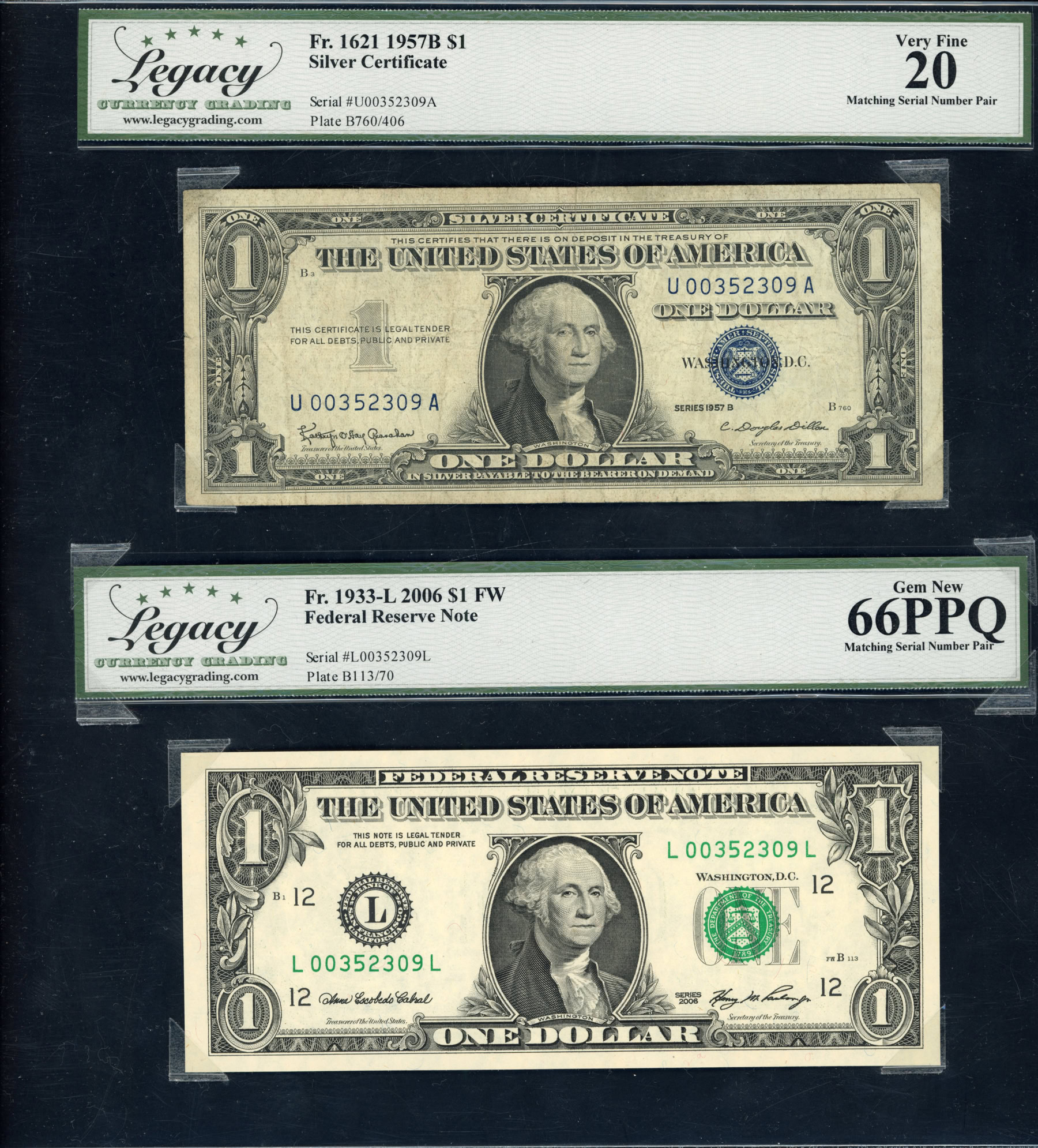 Fr. 1621 & 1933-L 1957B & 2006 $1 Silver Certificate and Federal