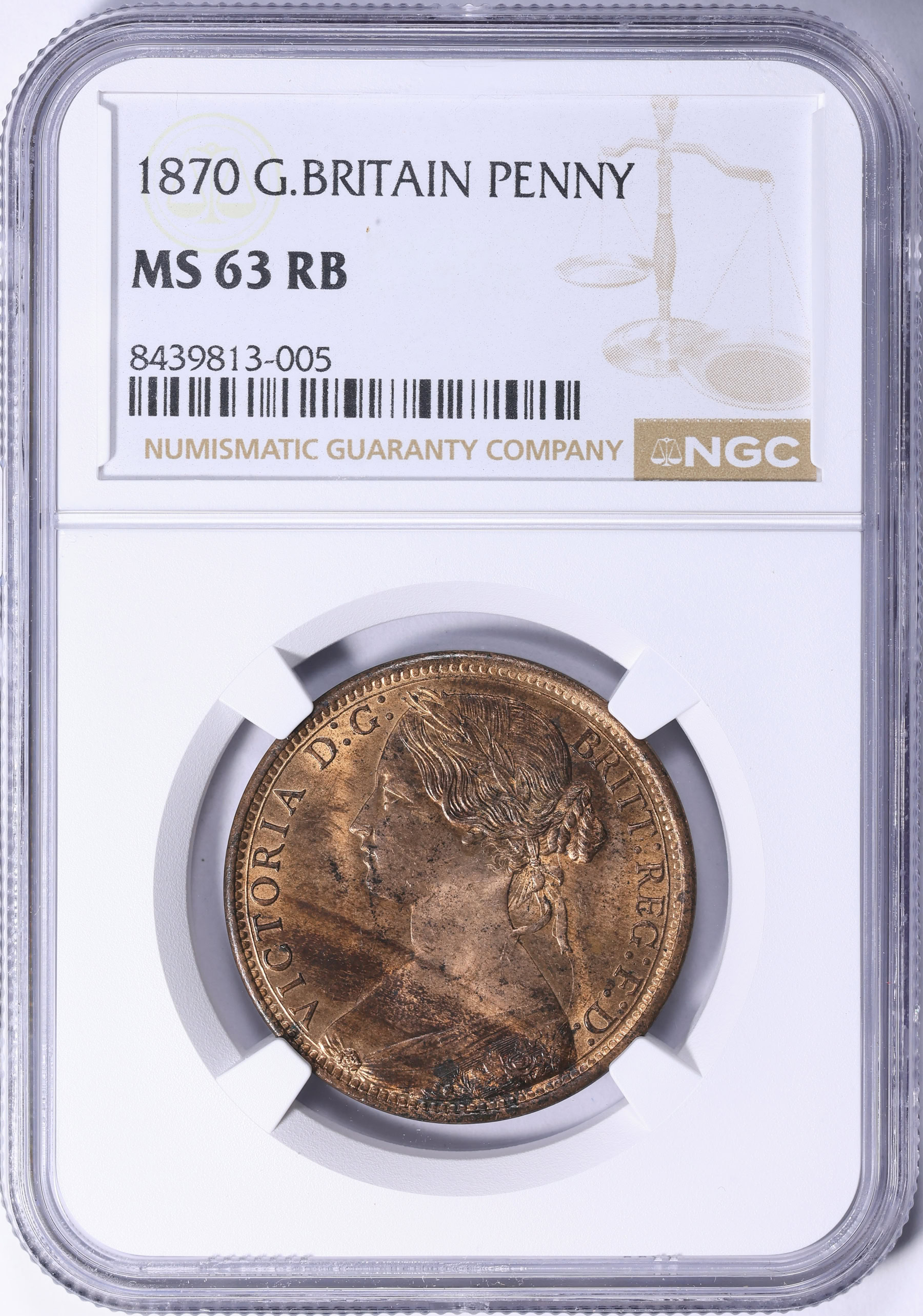 Great Britain 1870 Penny KM-749.2 NGC MS-63 RB (Item 2177051