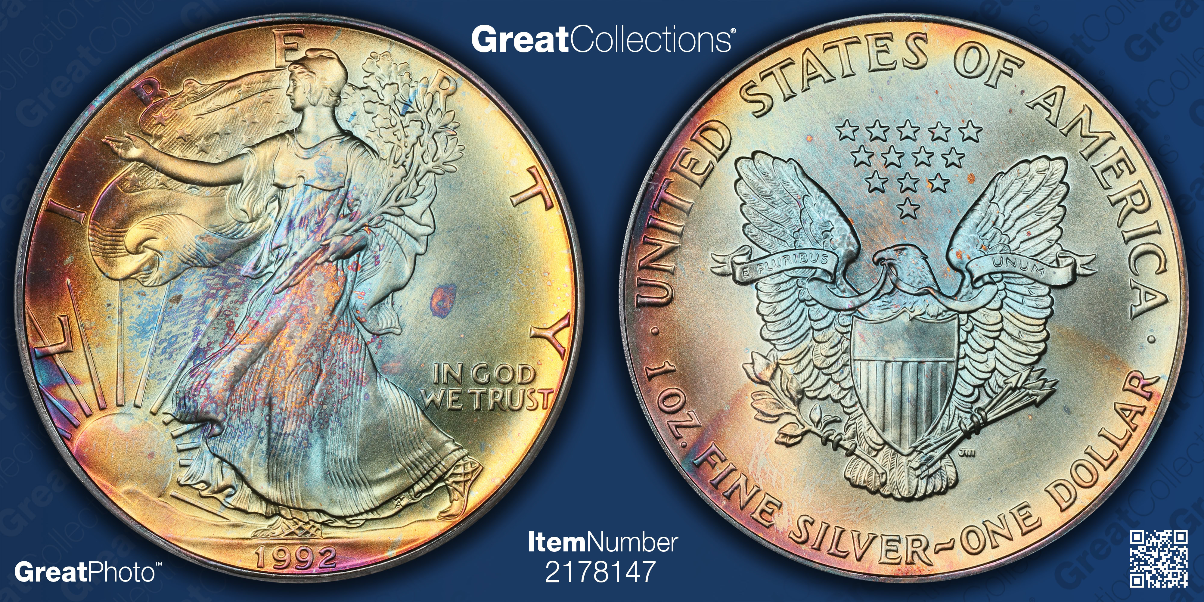 1992 $1 Silver Eagle PCGS MS-67 (Toned) (Item 2178147