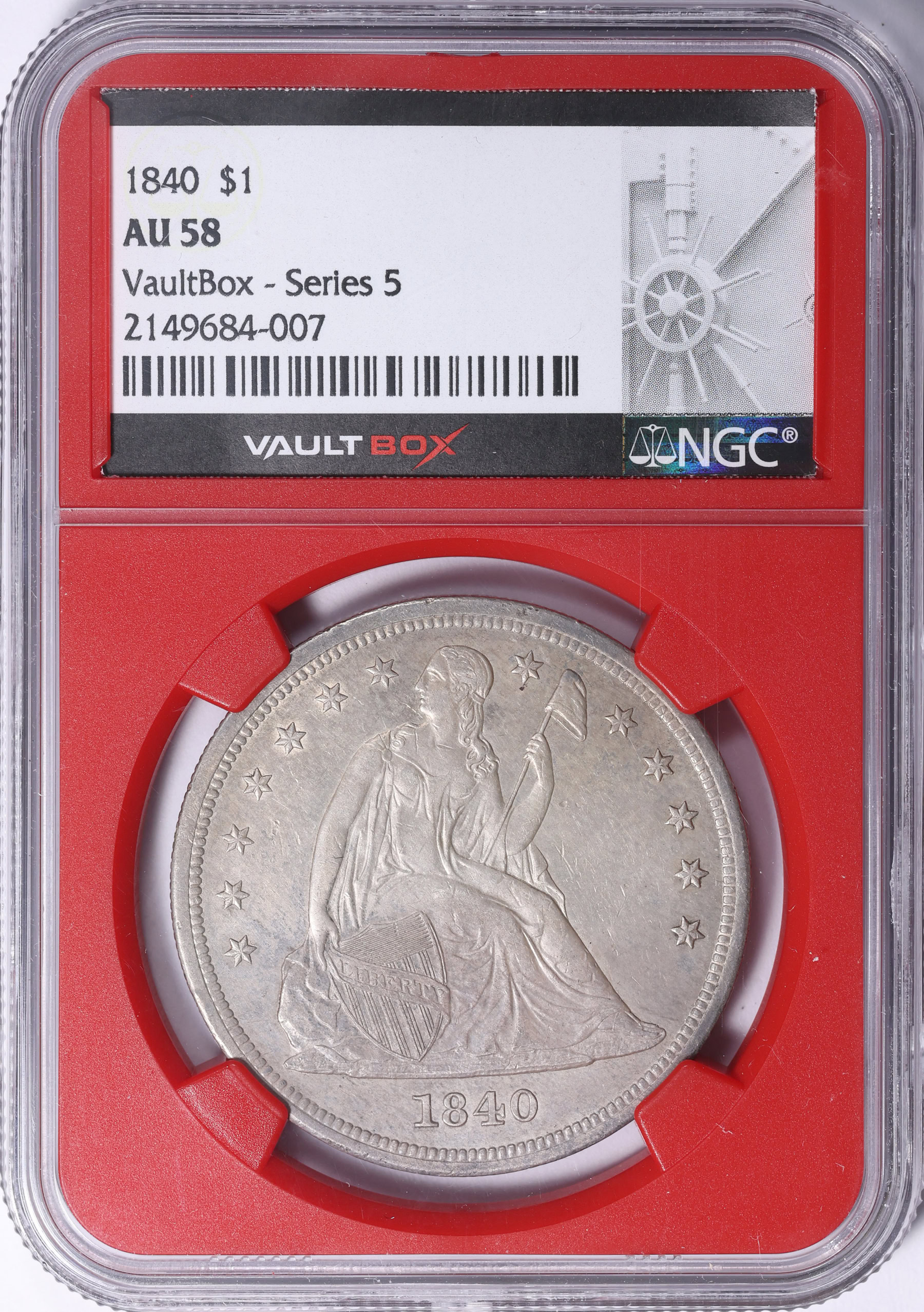 1840 Seated Liberty Silver Dollar NGC AU-58 (VaultBox Series 5 Red