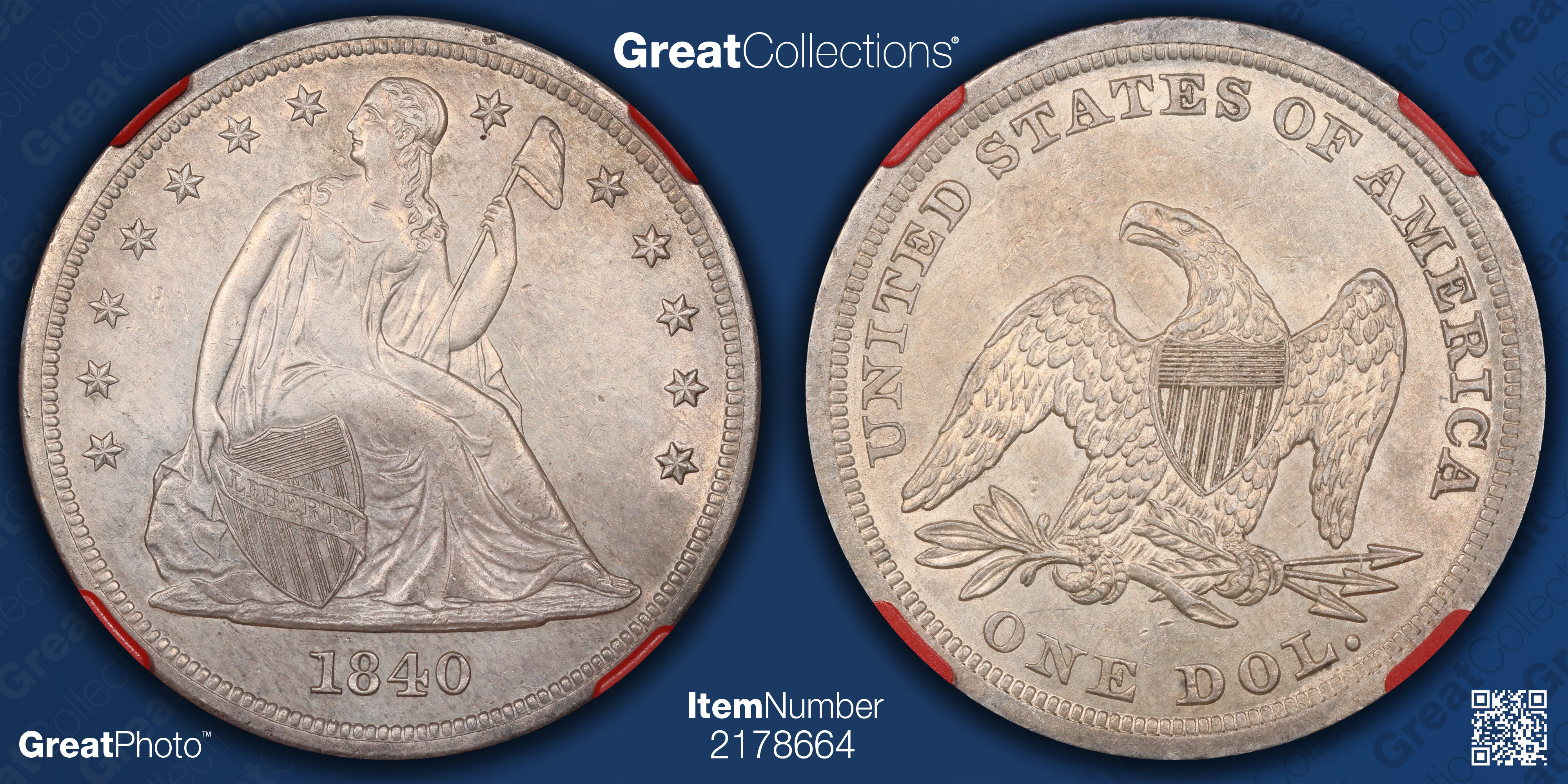 1840 Seated Liberty Silver Dollar NGC AU-58 (VaultBox Series 5 Red