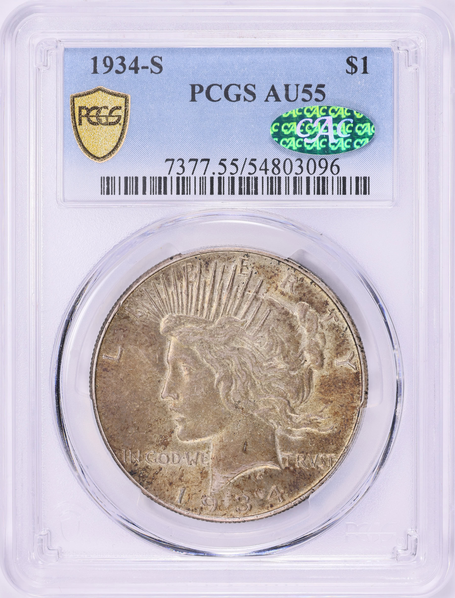 1934-S Peace Silver Dollar PCGS AU-55 (CAC Green) (Item 2179703