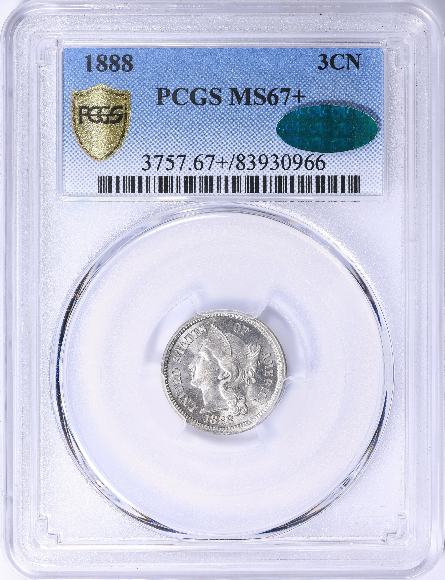 1888 Nickel Three-Cent Piece PCGS MS-67+ (CAC Green) (Item 2180681