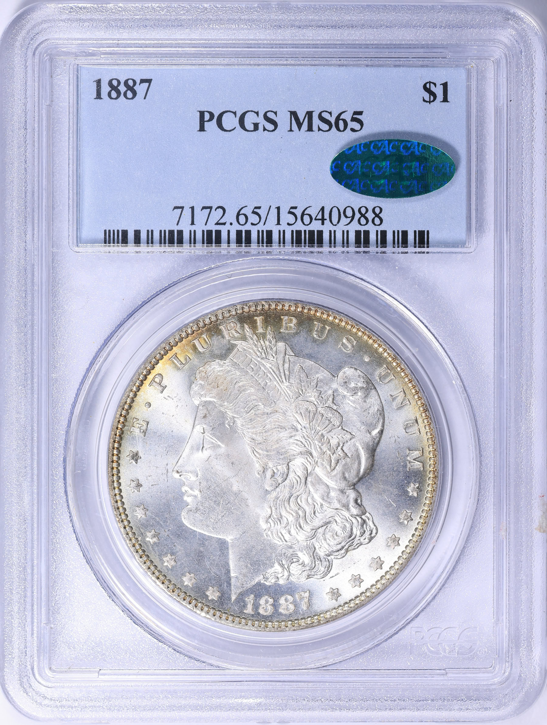 1887 Morgan Silver Dollar PCGS MS-65 (CAC Green) (Toned) (Item