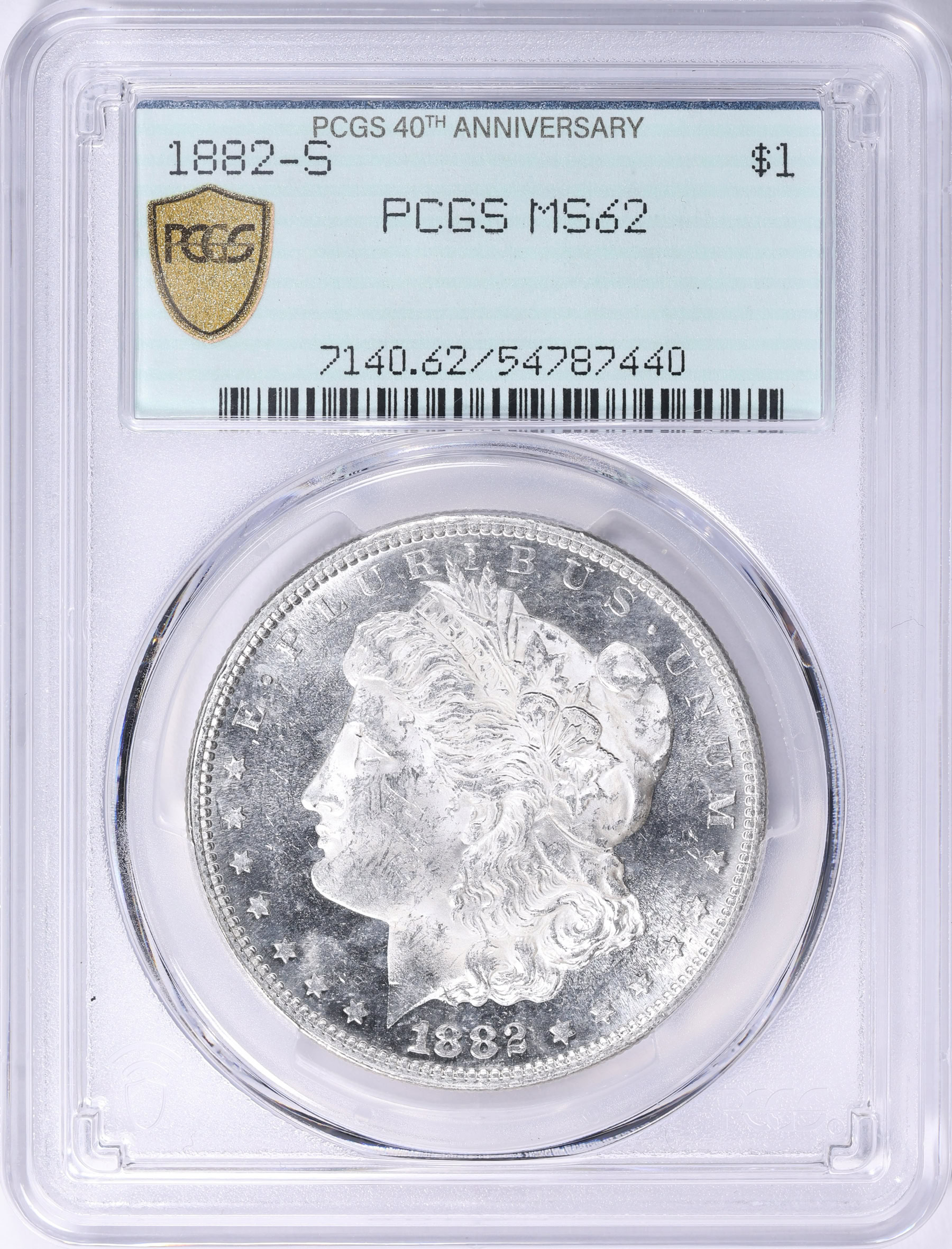 1882-S Morgan Silver Dollar PCGS MS-62 (OGH 40th Anniversary Label
