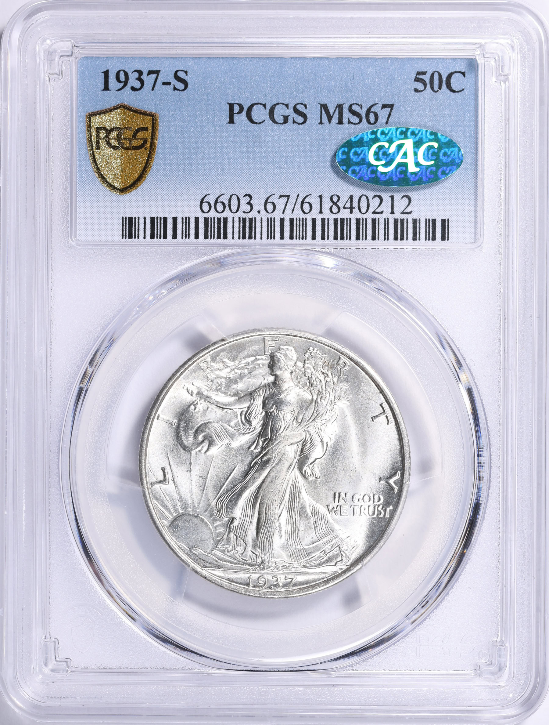 1937-S Walking Liberty Half Dollar PCGS MS-67 (CAC Green) (Item