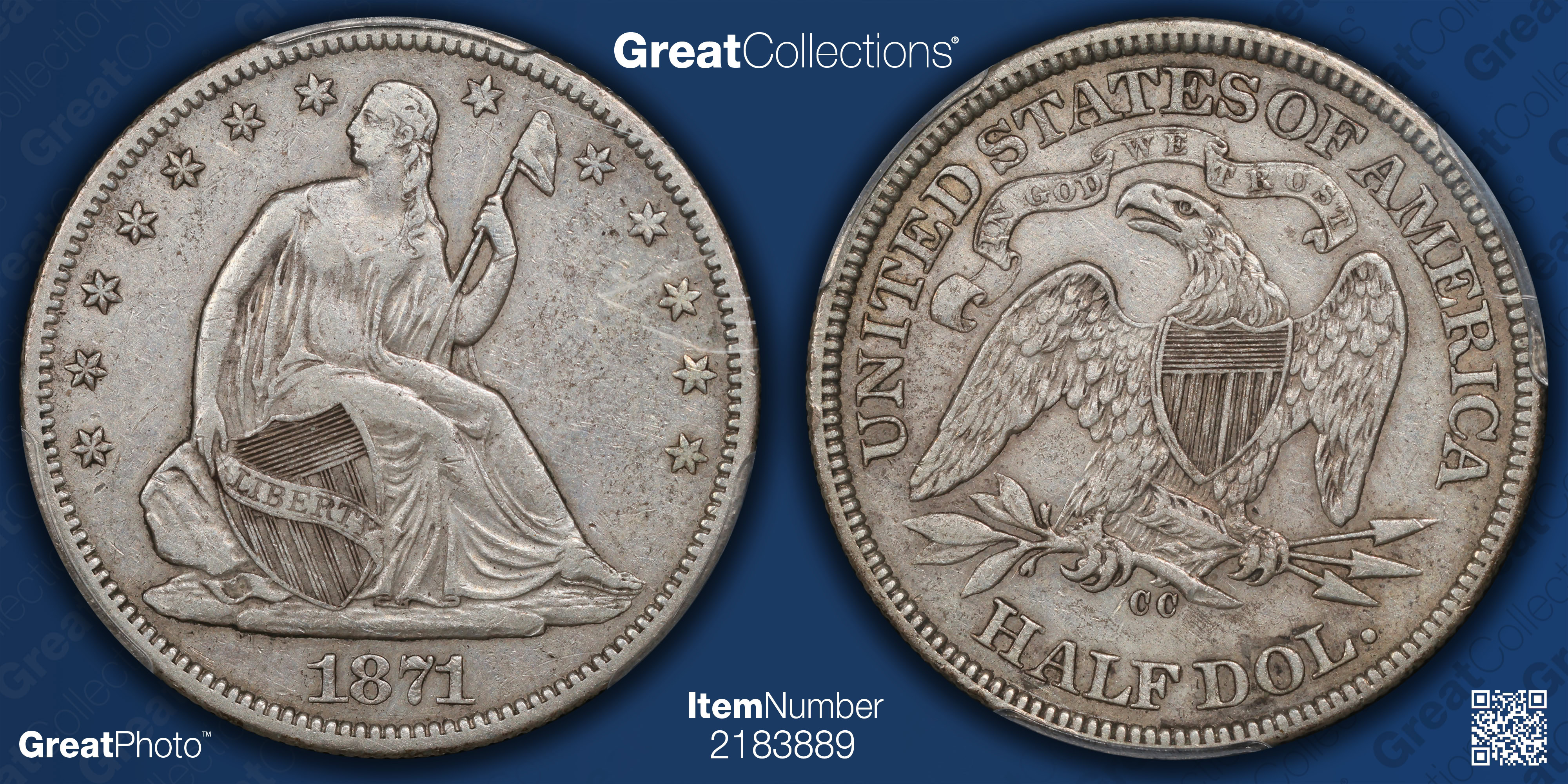 1871-CC Seated Liberty Half Dollar PCGS XF-40 (CAC Green) (Item