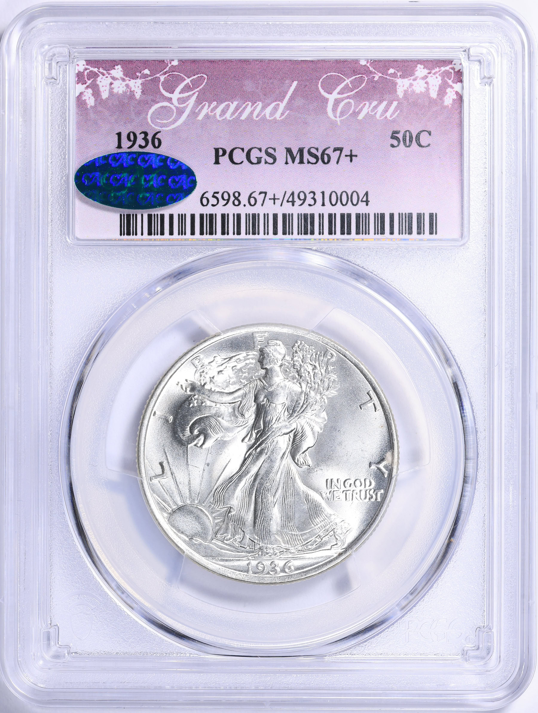 1936 Walking Liberty Half Dollar PCGS MS-67+ (CAC Green) (Grand