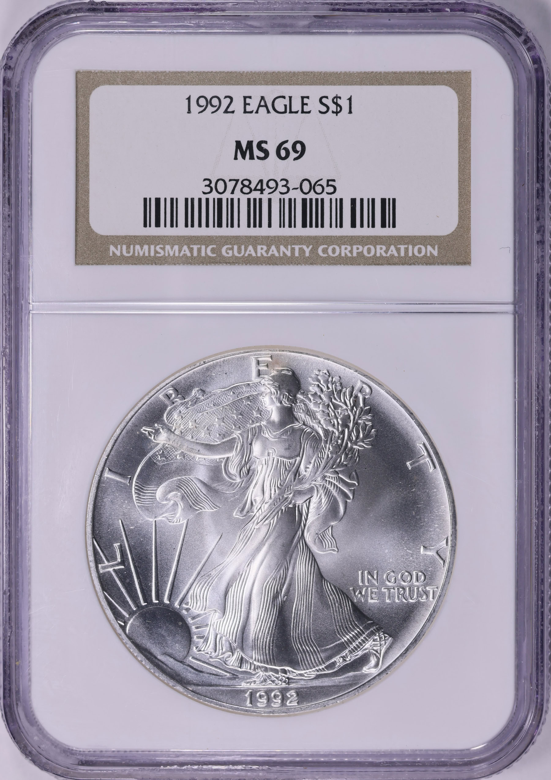 1992 $1 Silver Eagle NGC MS-69 (Item 2186245) | GreatCollections