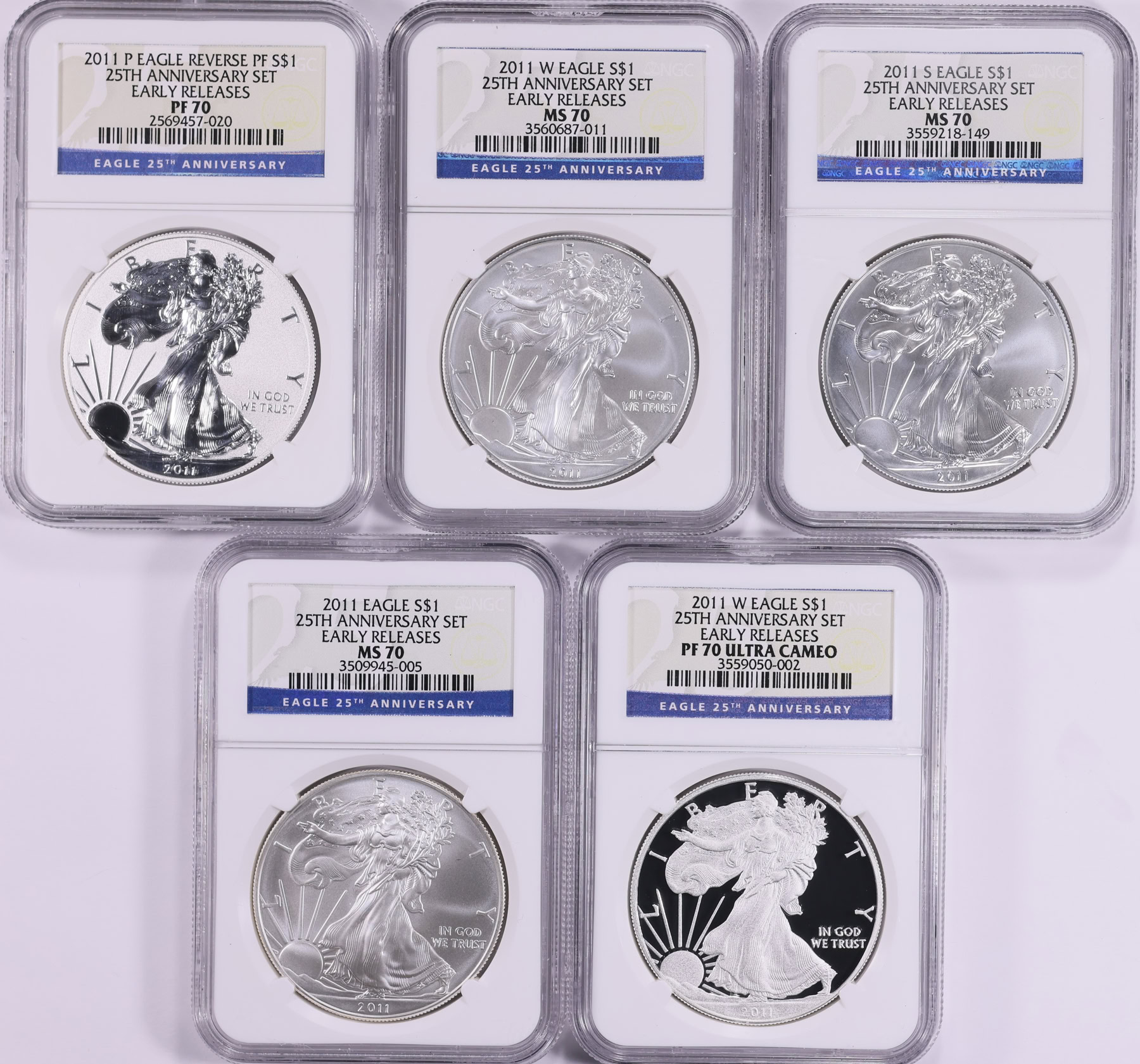 2011 W イーグル 25周年 PF70UC 銀貨Early Releases 2011 25th Anniversary $1 Silver Eagle Set Early Releases NGC MS-70
