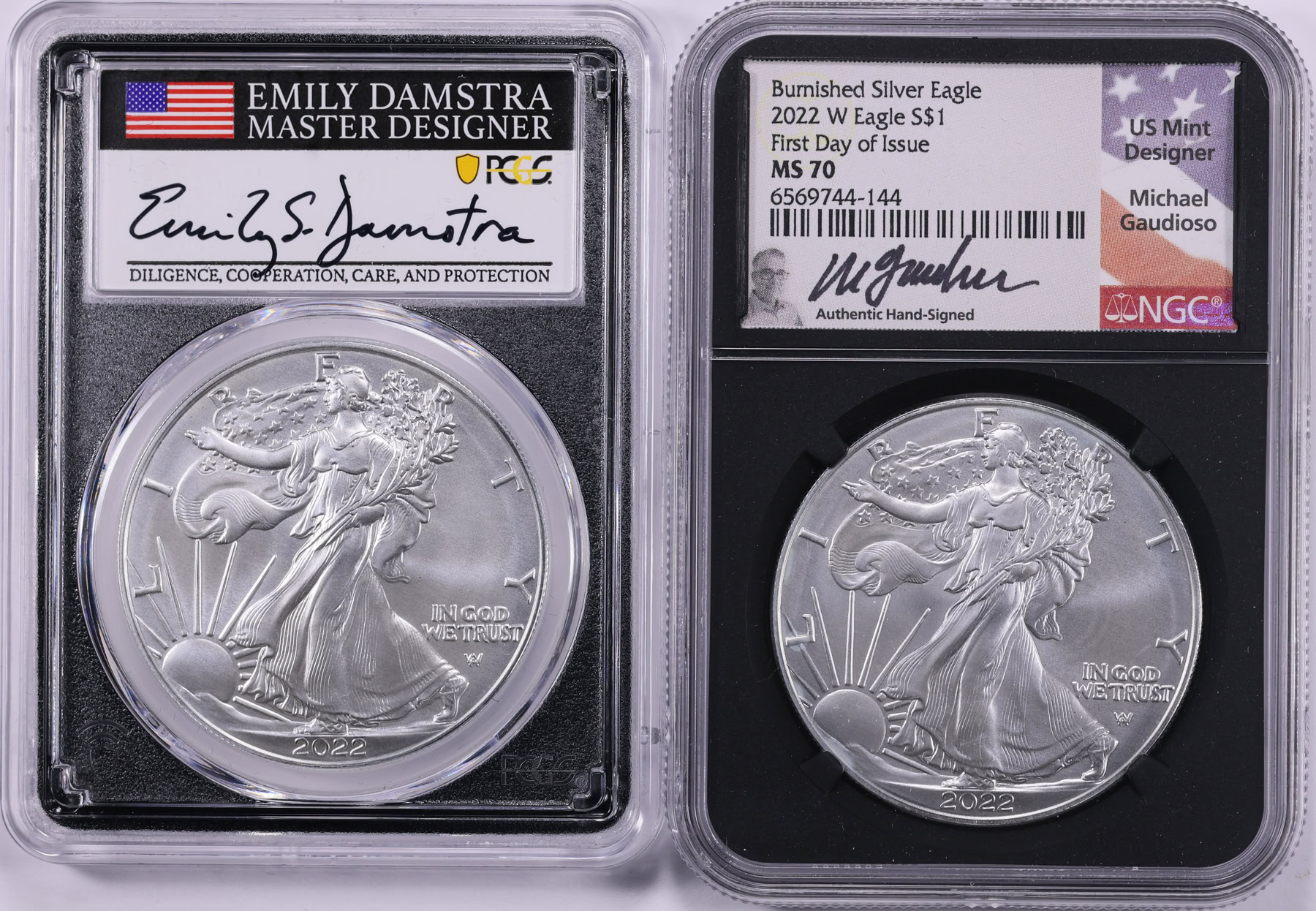 1オンス　プレミアム銀貨　ヘラクレス シリーズIV  金メキ　発行数9000個！ 2022-W $1 Silver Eagle Burnished First Day of Issue PCGS/NGC SP-70