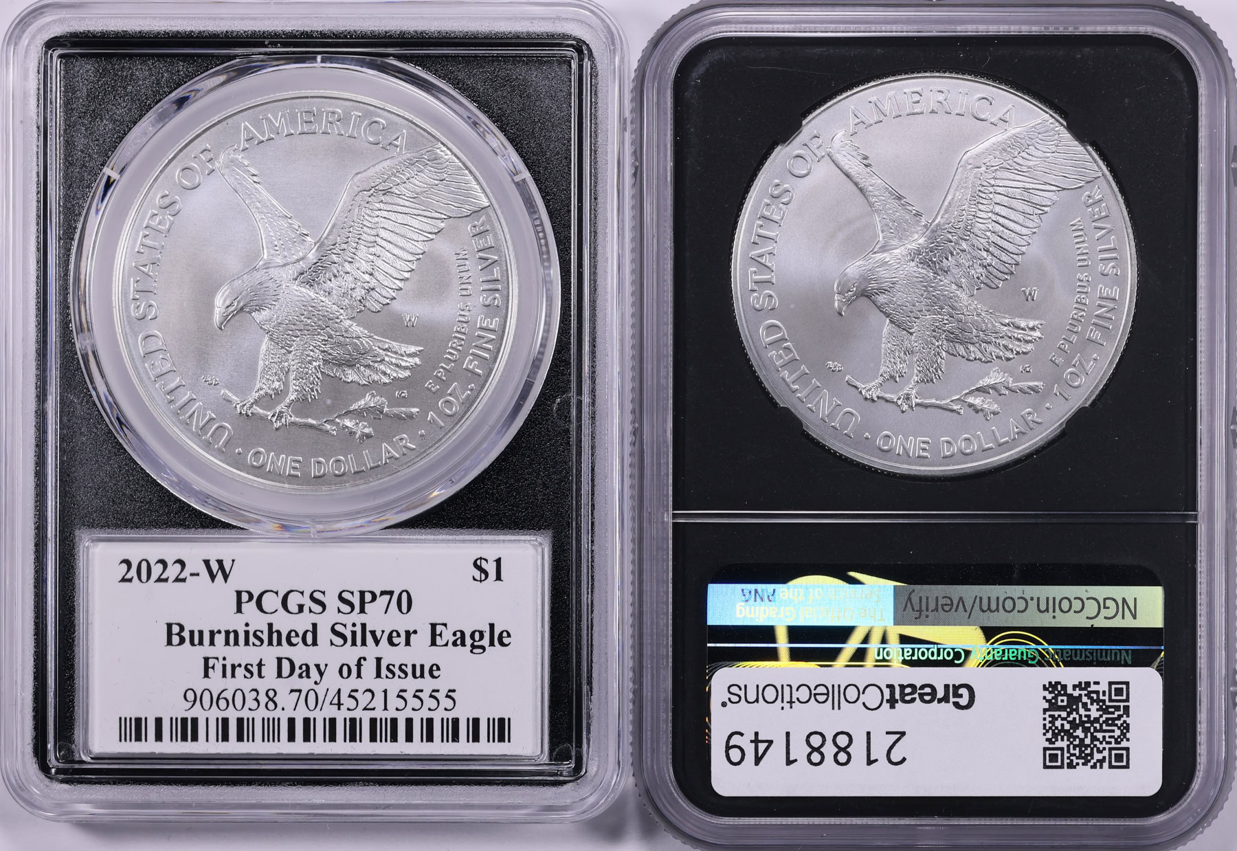 2022-W $1 Silver Eagle Burnished First Day of Issue PCGS/NGC SP-70