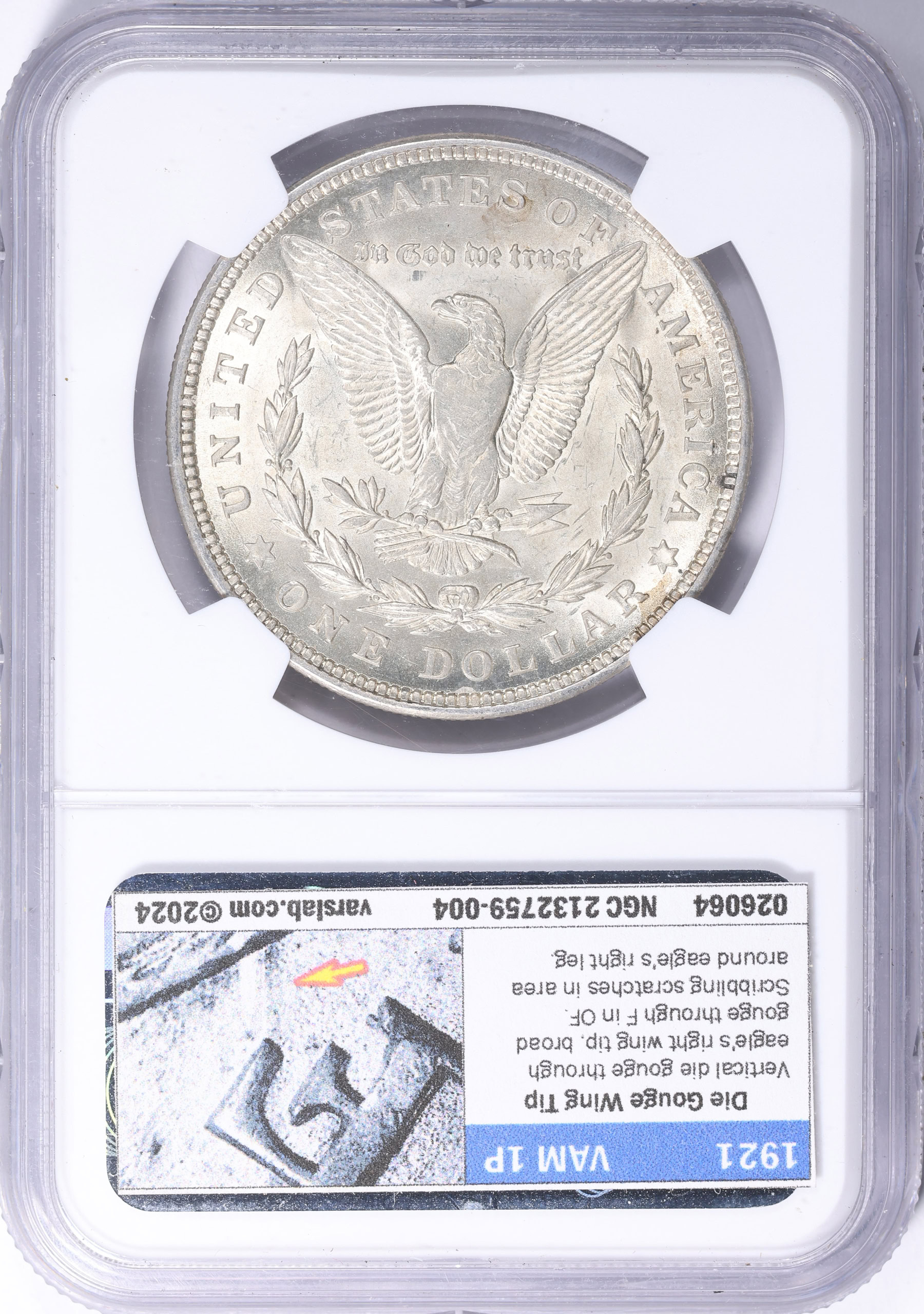 1921 Morgan Silver Dollar NGC MS-63 (VSS VAM-1P) | NGC Cert