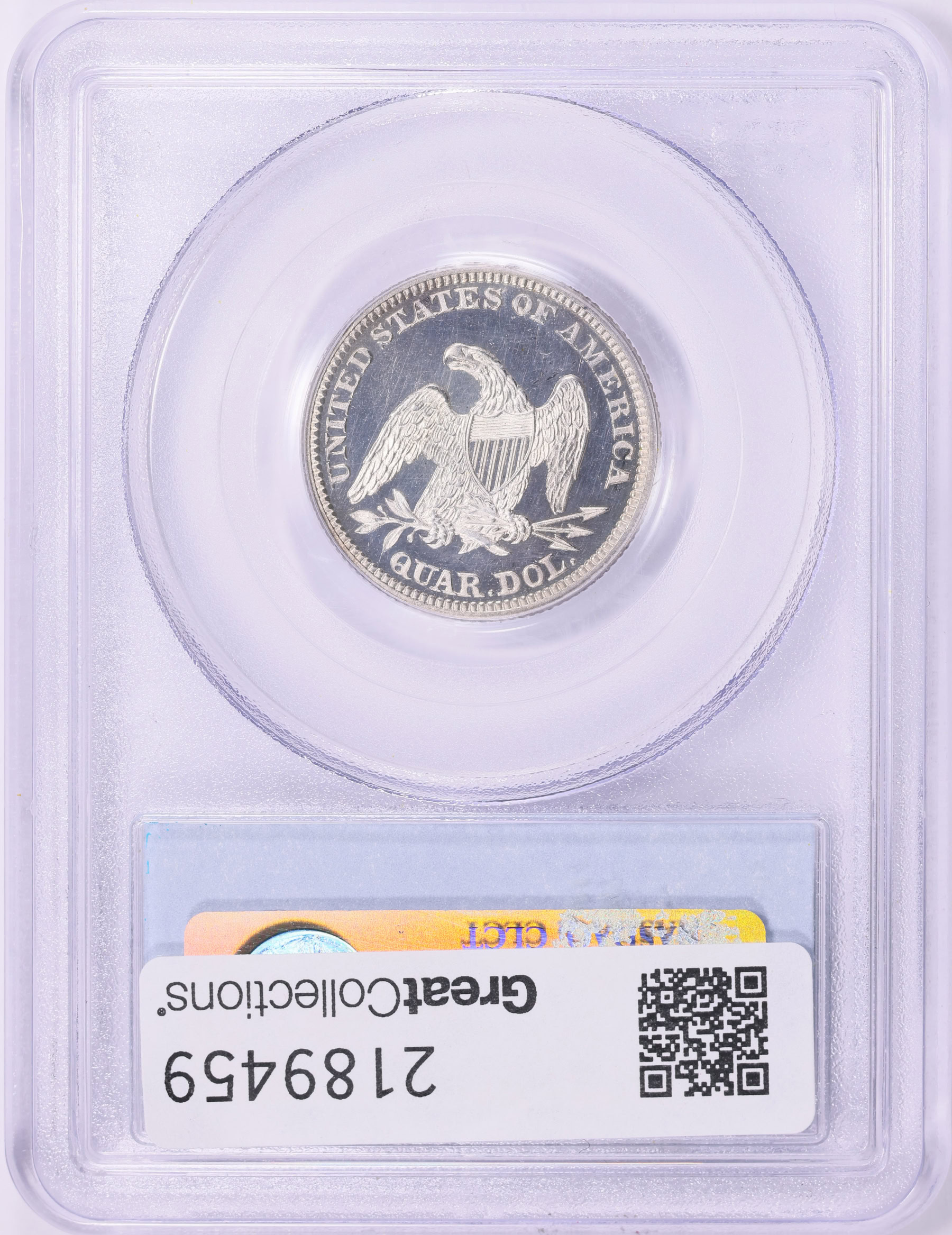 1863 Seated Liberty Quarter PCGS Proof-65 DCAM (CAC Green) (Item