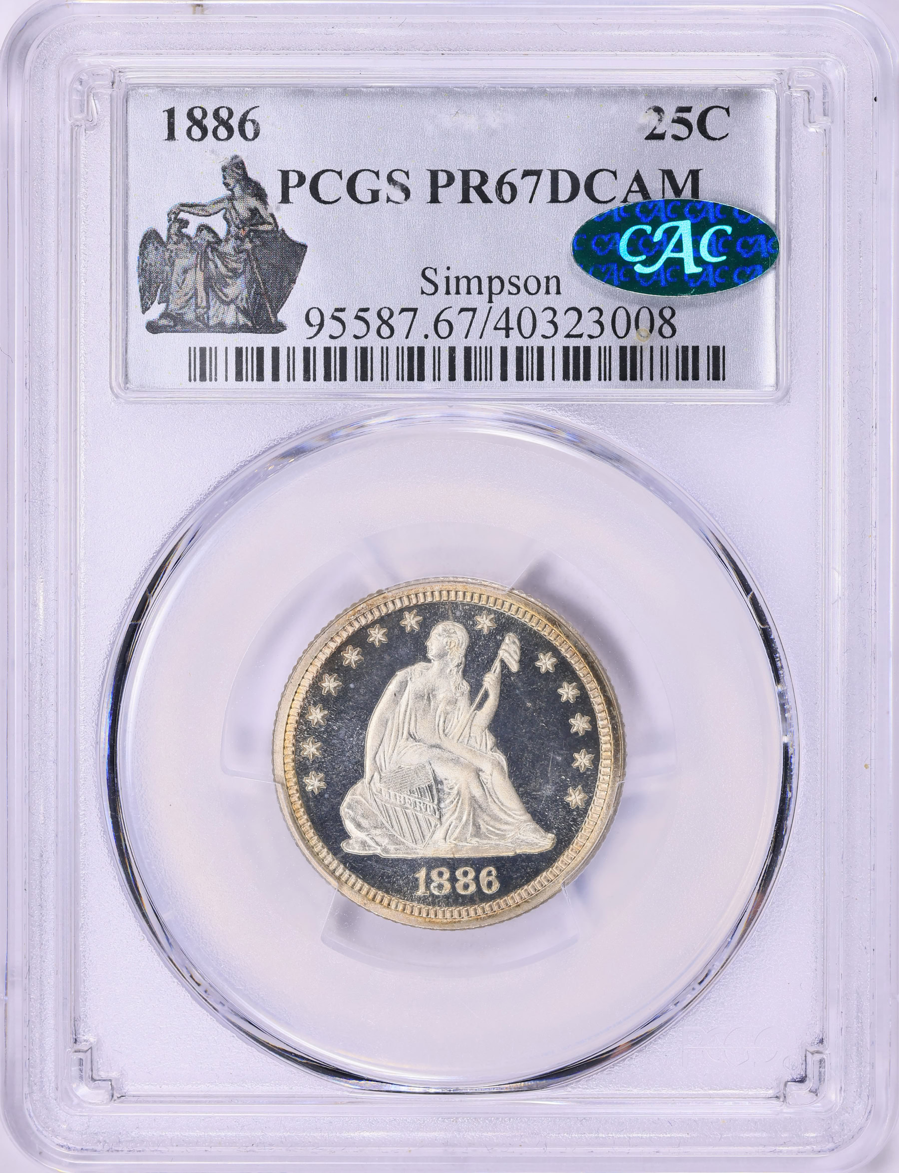 PCGS認定アメリカ合衆国8枚セット 1886 Seated Liberty Quarter PCGS Proof-67 DCAM (CAC Green