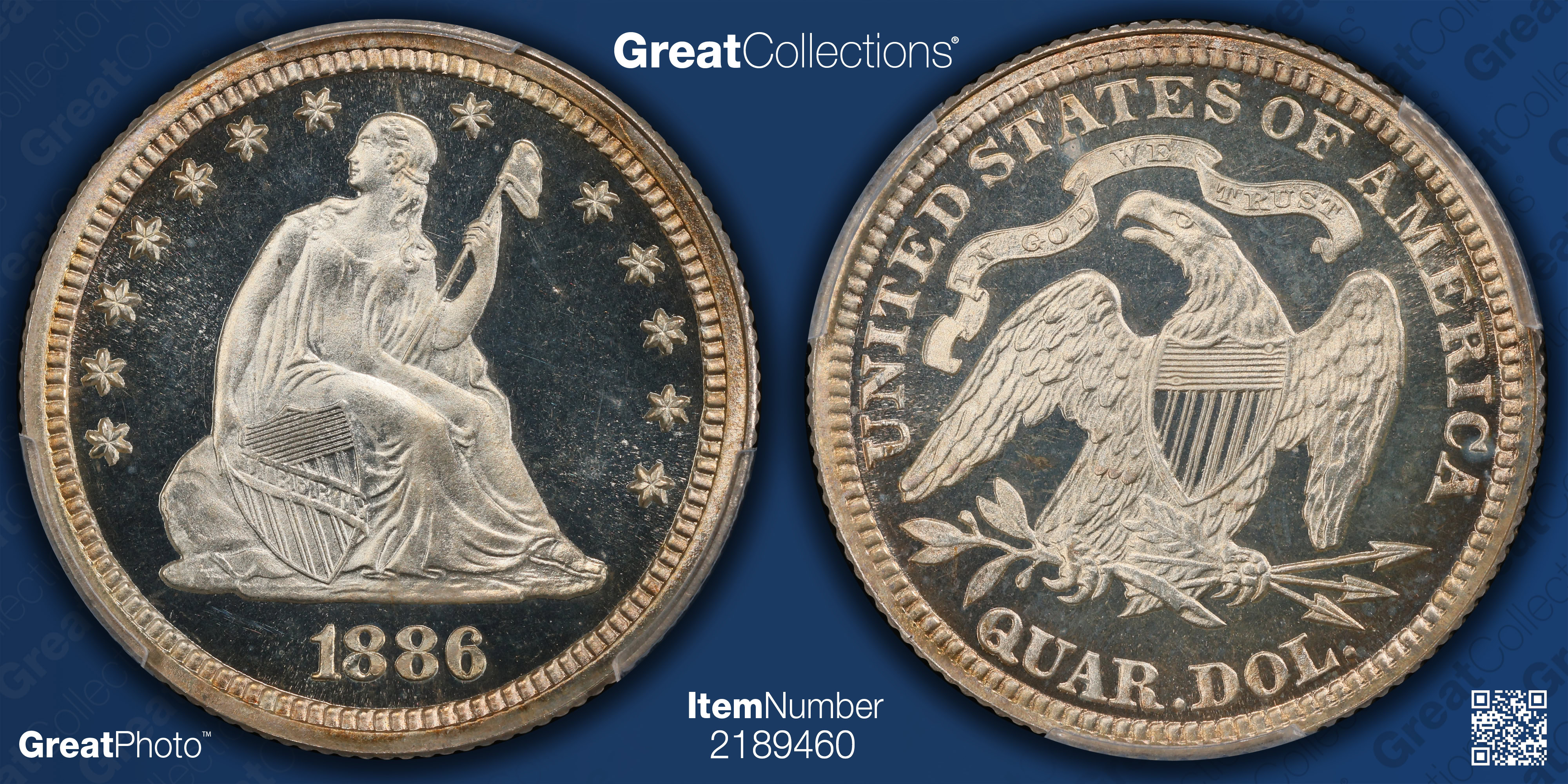 1886 Seated Liberty Quarter PCGS Proof-67 DCAM (CAC Green