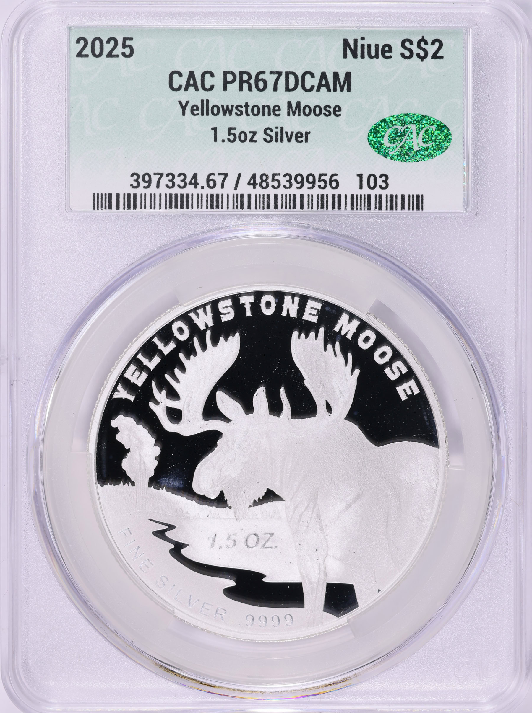 Niue 2025 Silver $2 Yellowstone Moose CACG Proof-67 DCAM (ASW