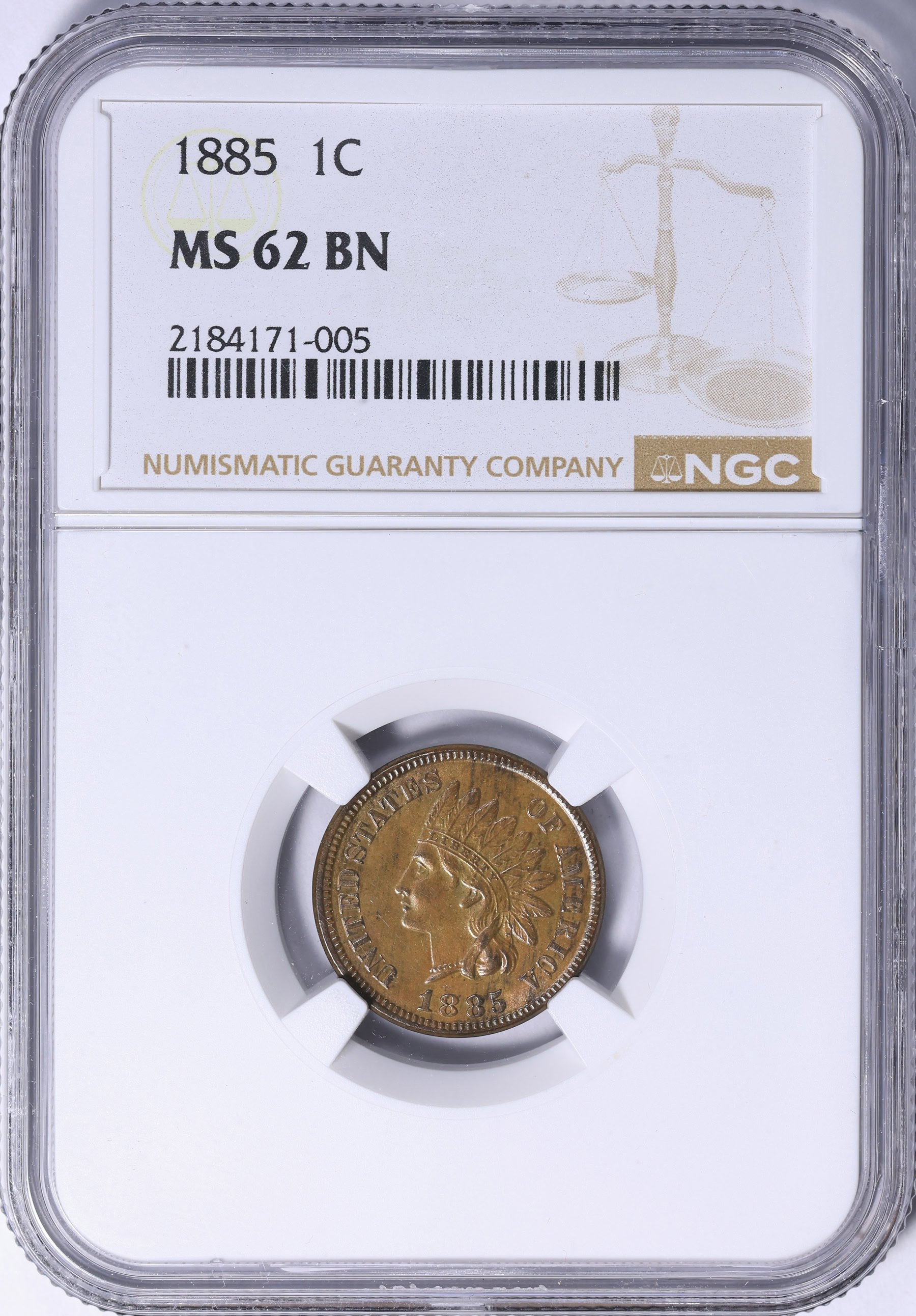 1885 Indian Cent NGC MS-62 BN (Item 2191769) | GreatCollections